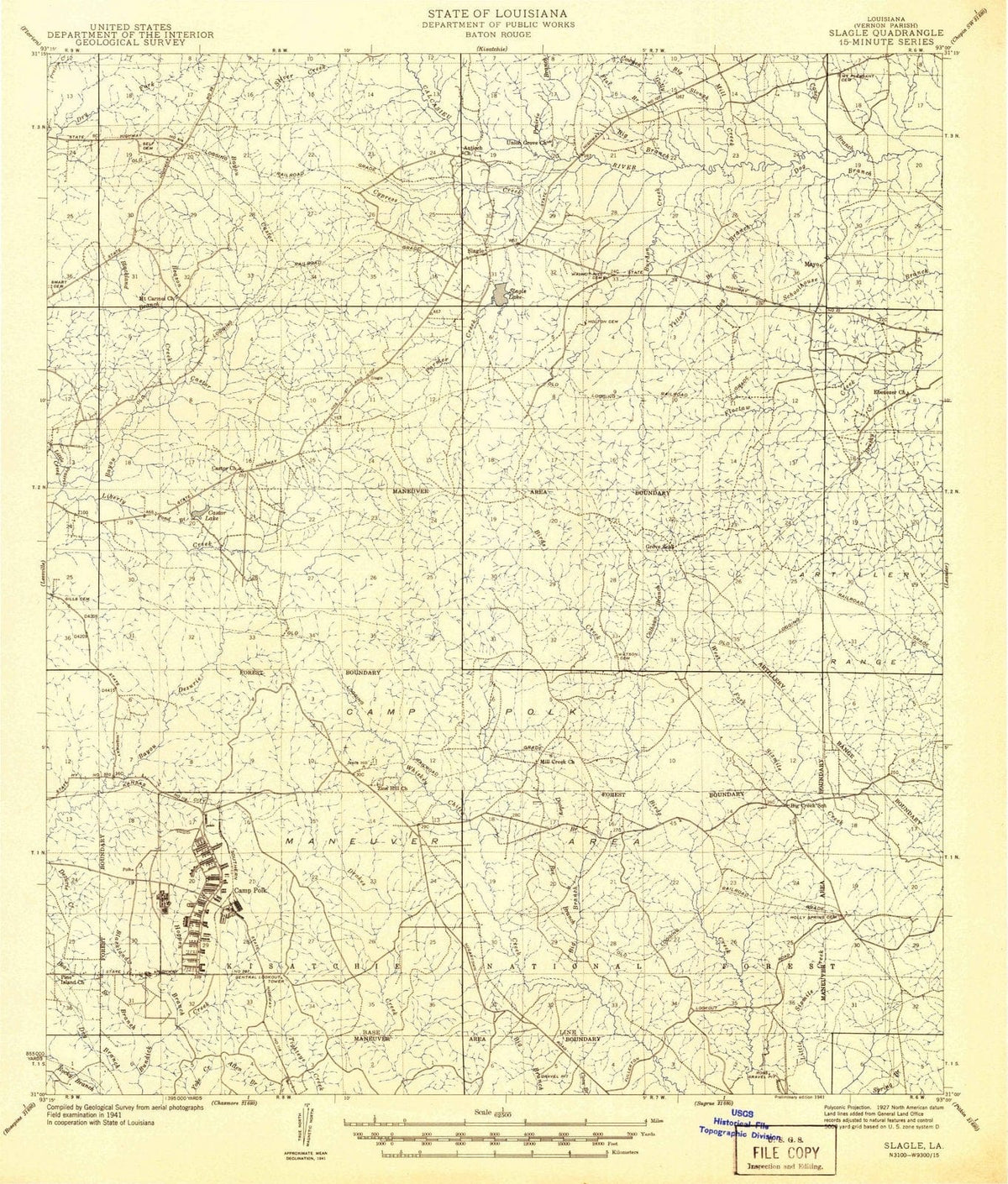1941 Slagle, LA - Louisiana - USGS Topographic Map