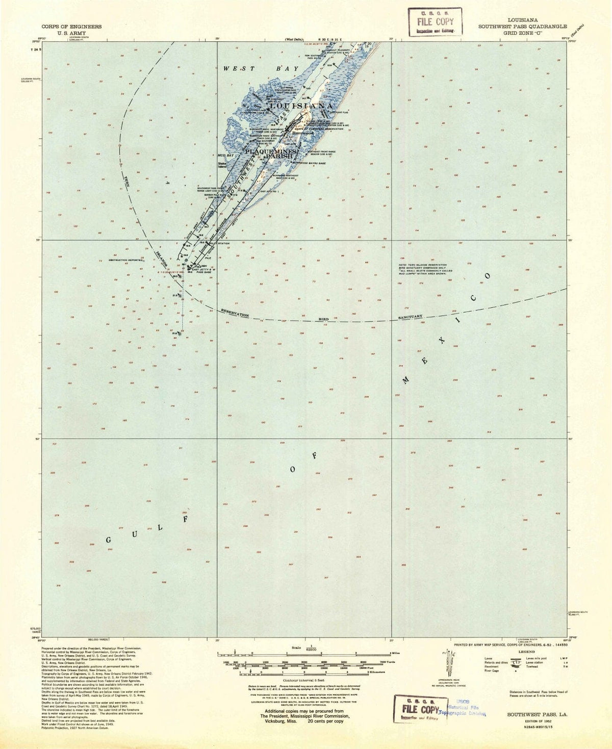 1952 Southwest Pass, LA - Louisiana - USGS Topographic Map
