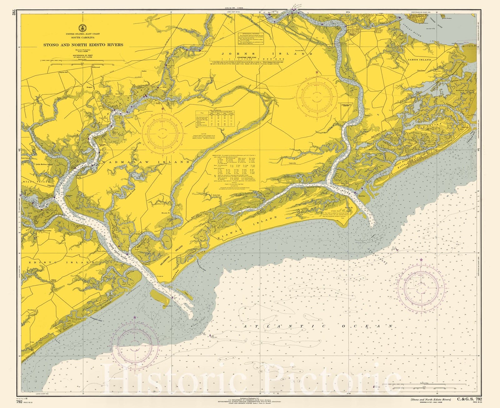 Historic Nautical Map - Stono And North Edisto Rivers, 1966 NOAA Chart - South Carolina (SC) - Vintage Wall Art