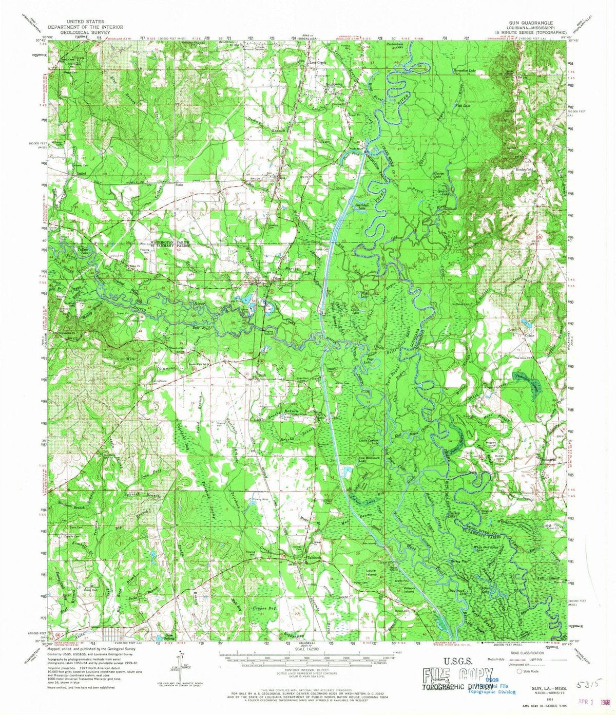 1961 Sun, LA - Louisiana - USGS Topographic Map