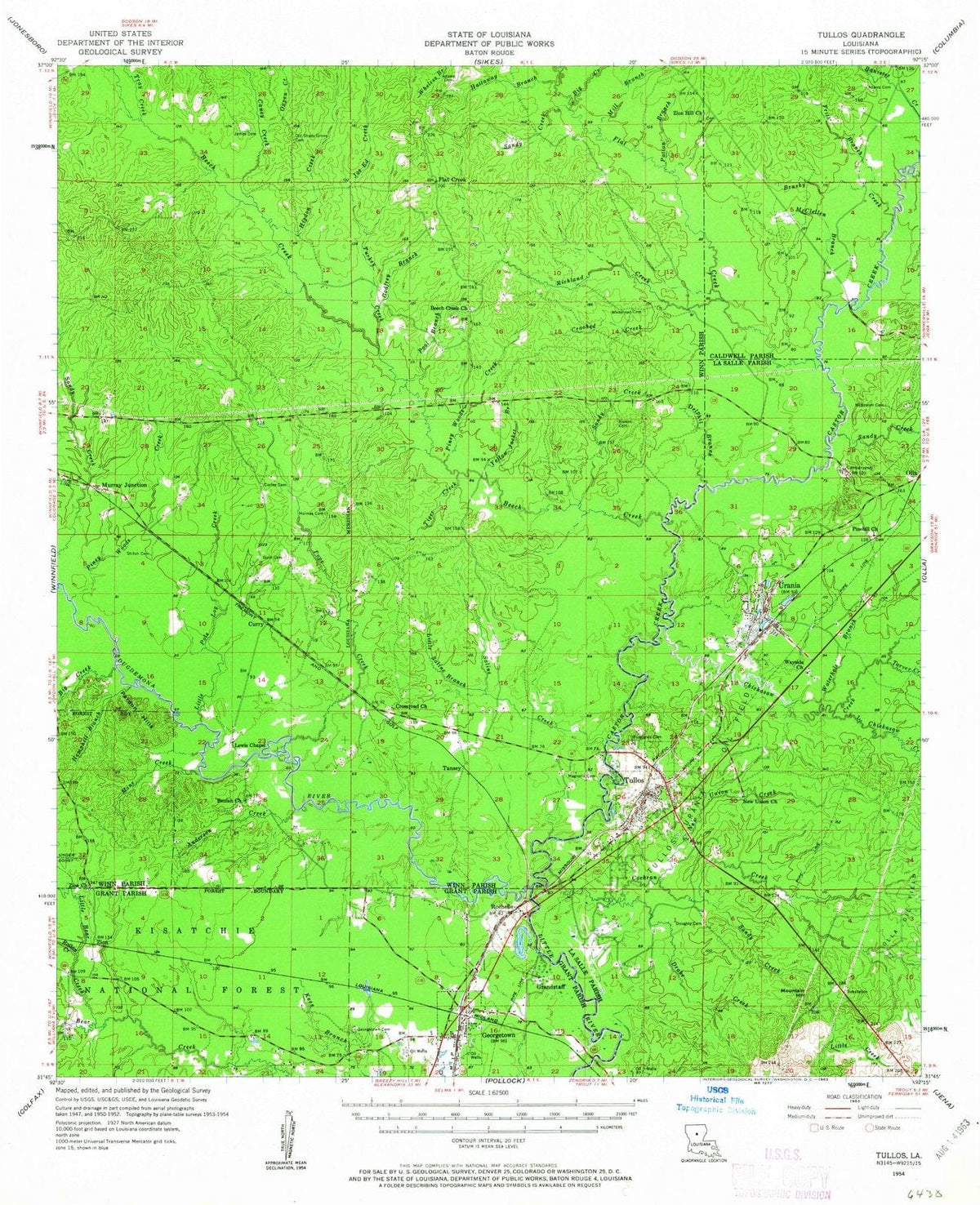 1954 Tullos, LA - Louisiana - USGS Topographic Map