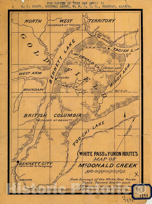 Historic Nautical Map - White Pass And Yukon Route'S Map Of Mcdonald Creek, 1899 NOAA Cartographic - Alaska (AK) - Vintage Wall Art