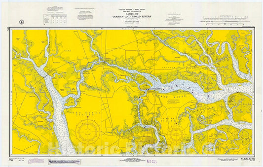 Historic Nautical Map - Coosaw And Broad Rivers, 1970 NOAA Chart - South Carolina (SC) - Vintage Wall Art