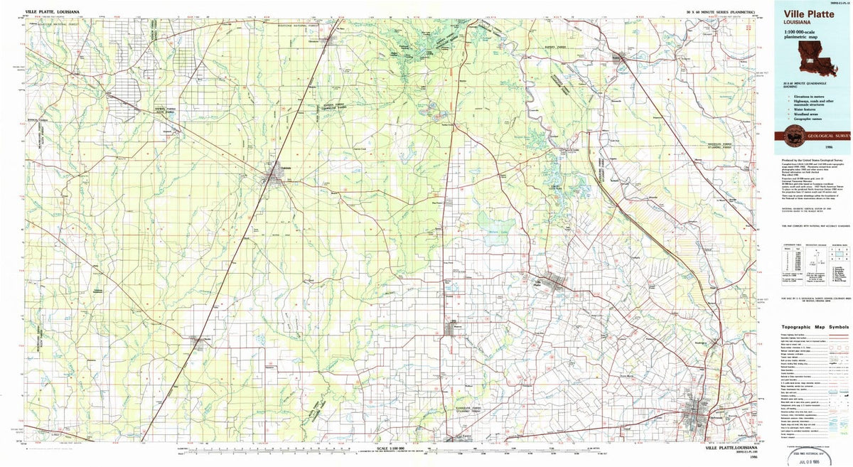1986 Ville Platte, LA - Louisiana - USGS Topographic Map
