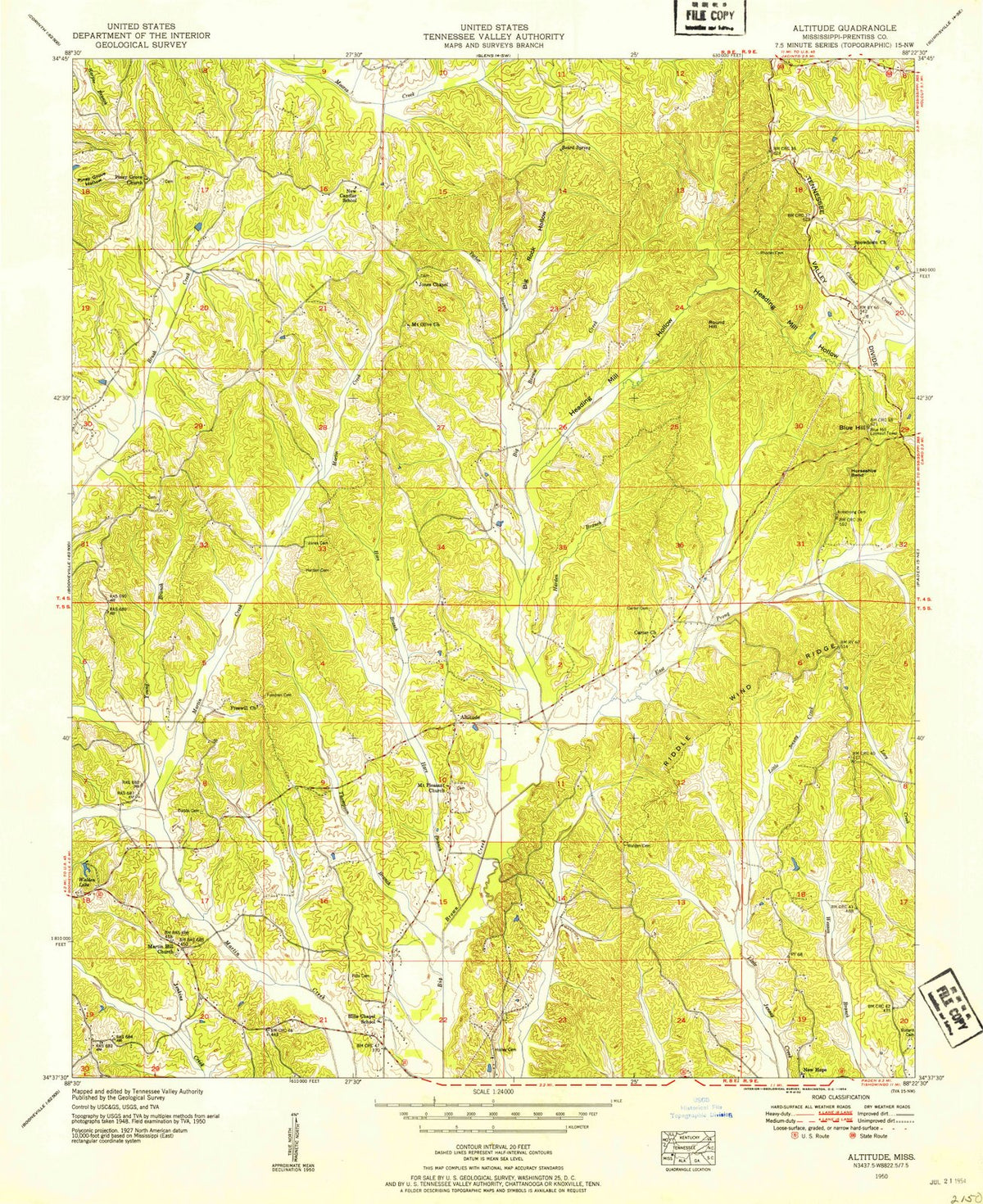 1950 Altitude, MS - Mississippi - USGS Topographic Map