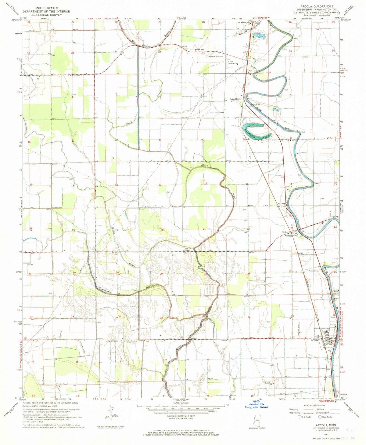 1967 Arcola, MS - Mississippi - USGS Topographic Map