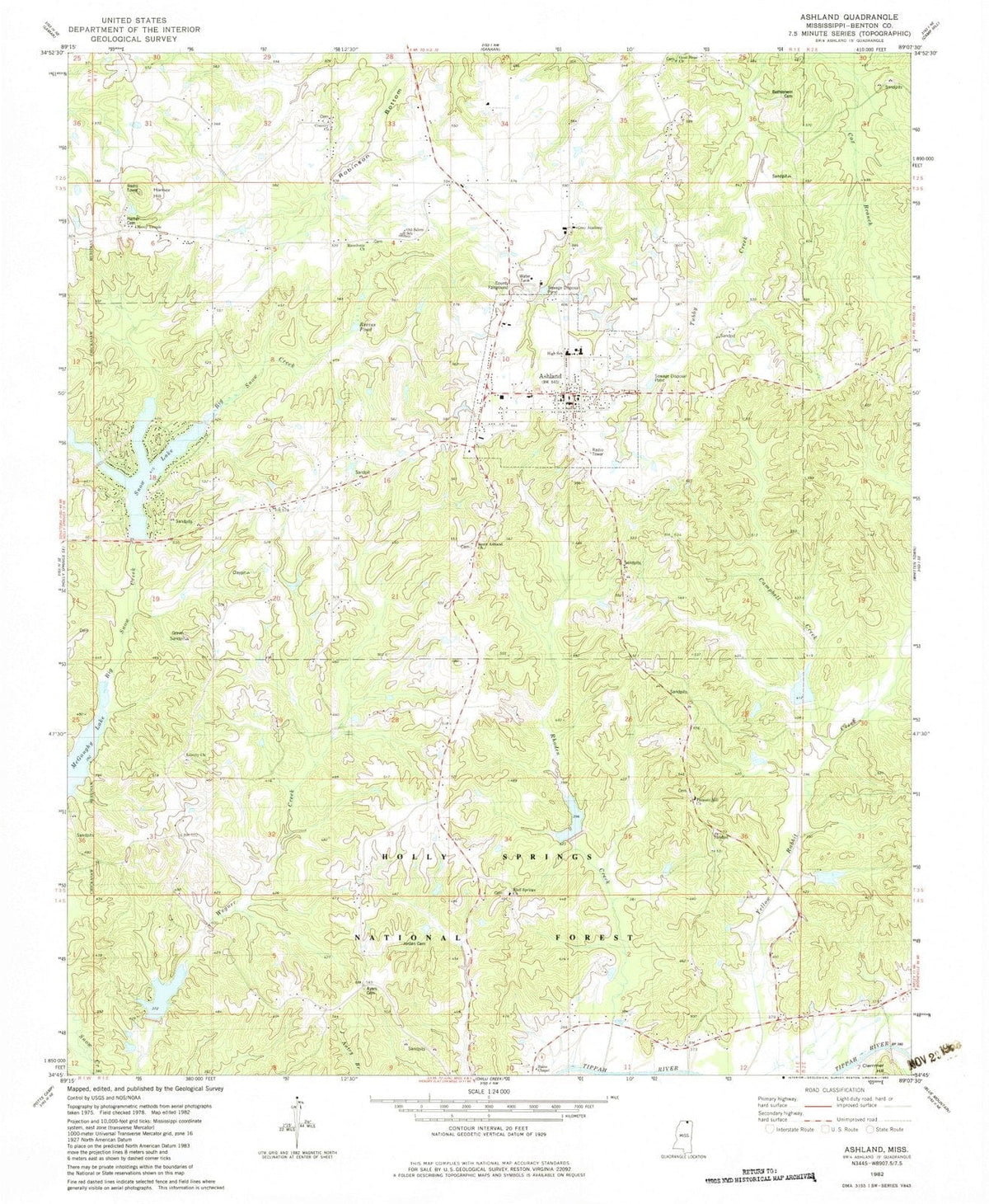 1982 Ashland, MS - Mississippi - USGS Topographic Map