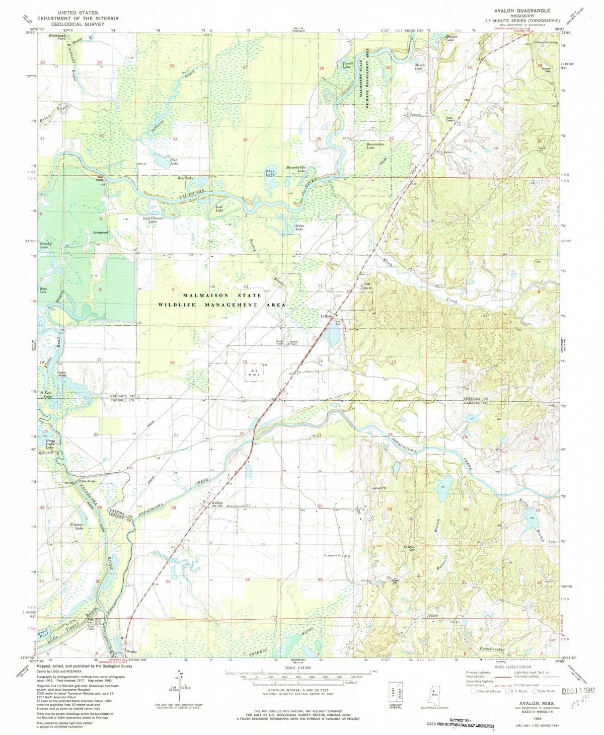 1982 Avalon, MS - Mississippi - USGS Topographic Map