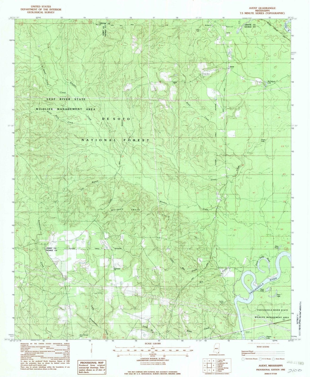 1982 Avent, MS - Mississippi - USGS Topographic Map