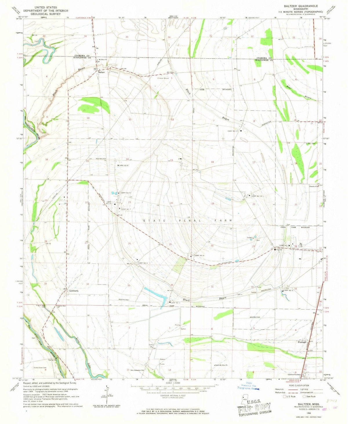 1966 Baltzer, MS - Mississippi - USGS Topographic Map