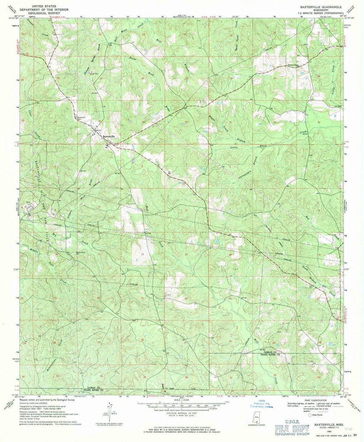1969 Baxterville, MS - Mississippi - USGS Topographic Map