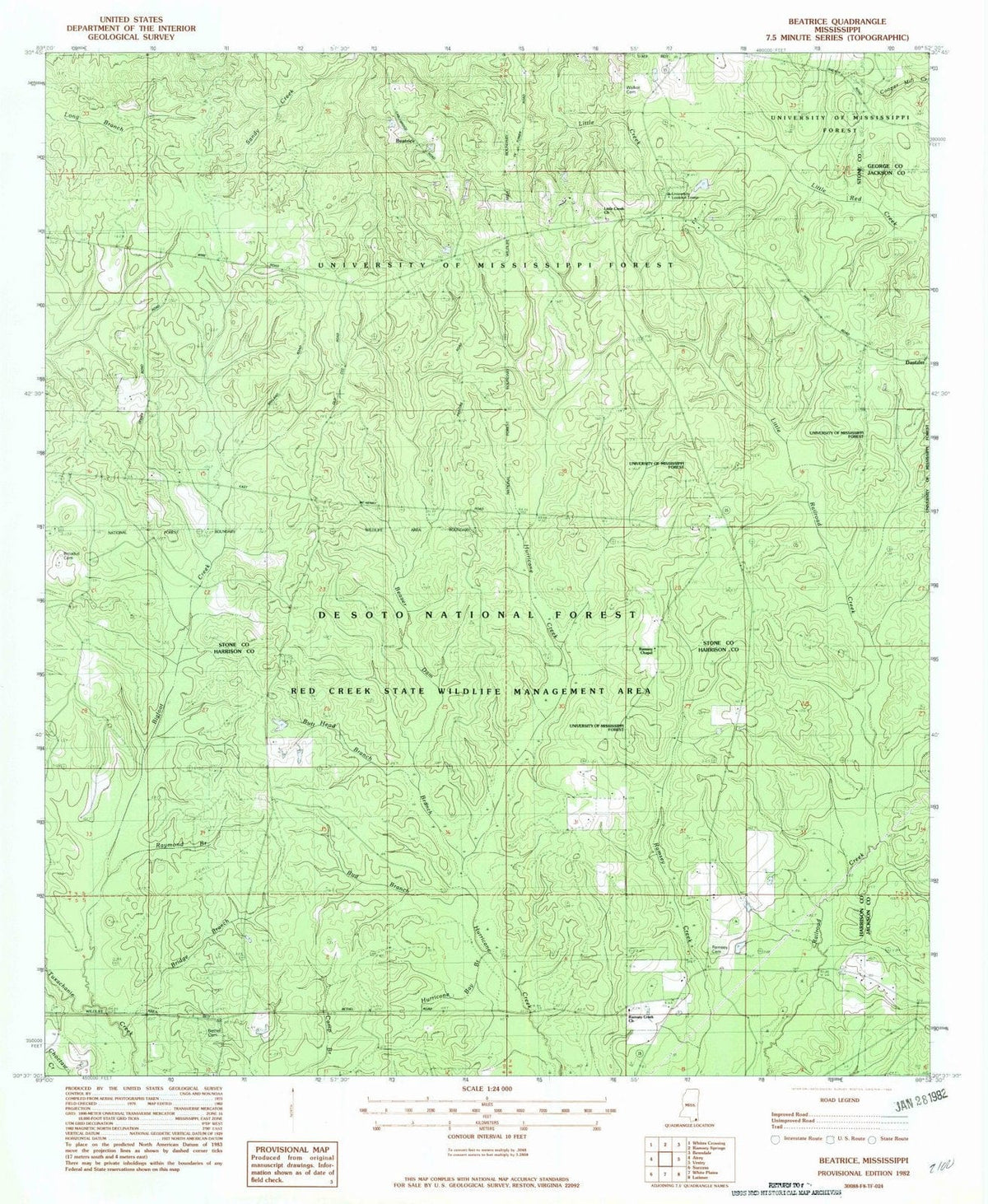 1982 Beatrice, MS - Mississippi - USGS Topographic Map
