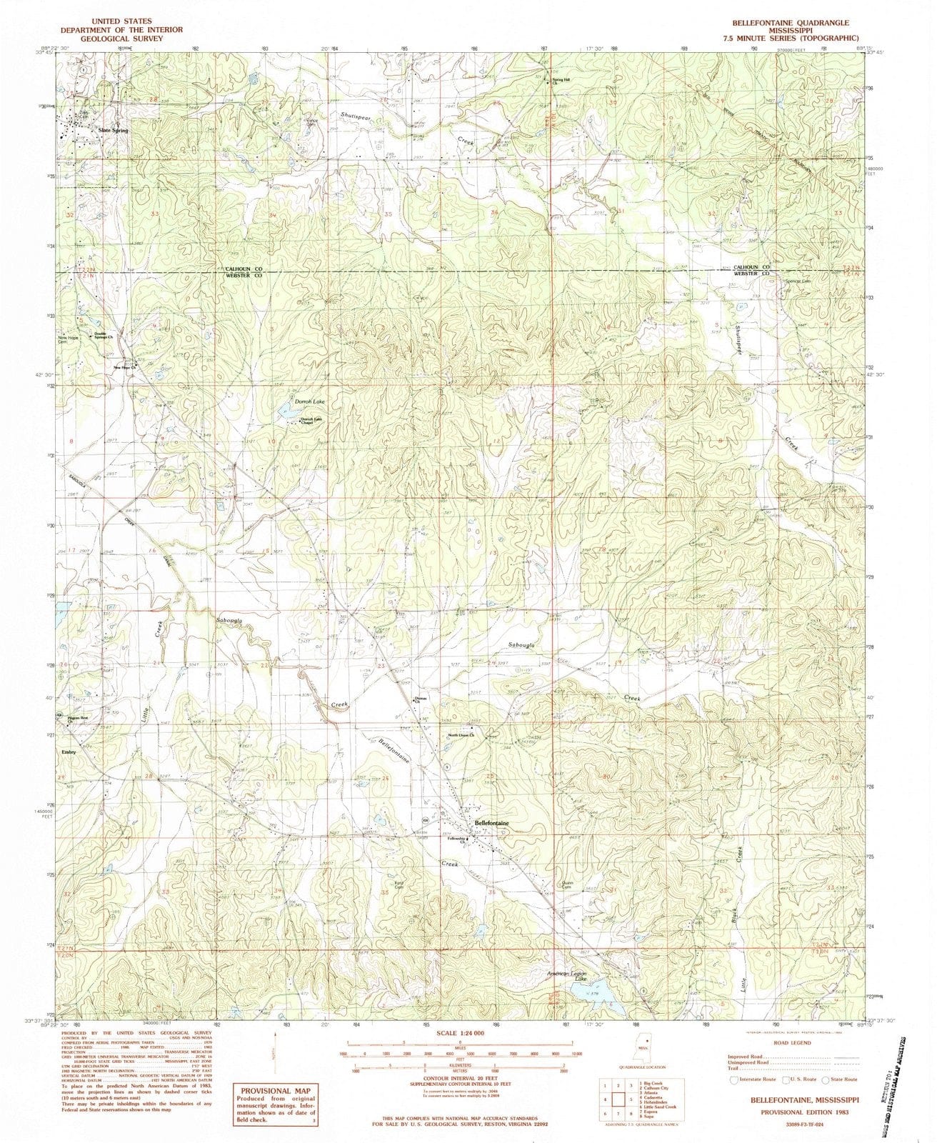 1983 Bellefontaine, MS - Mississippi - USGS Topographic Map