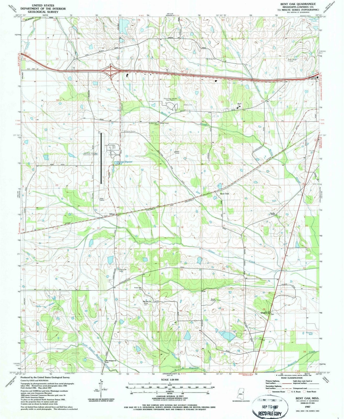 1987 Bent Oak, MS - Mississippi - USGS Topographic Map