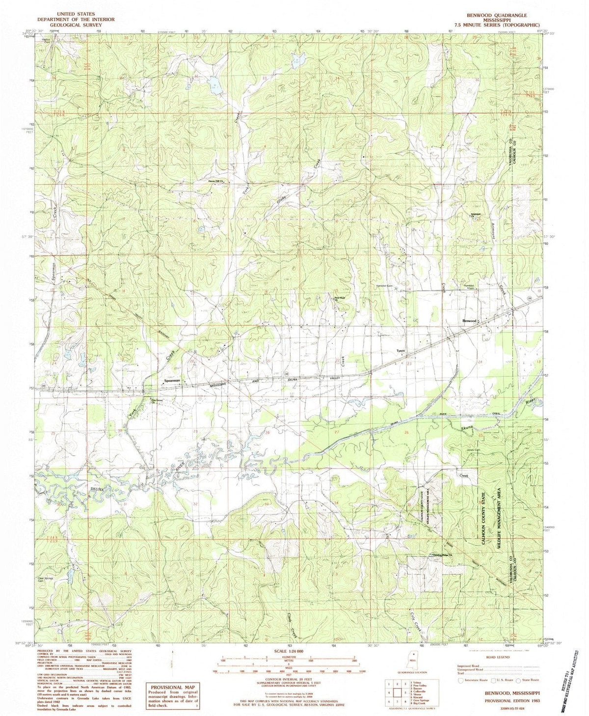 1983 Benwood, MS - Mississippi - USGS Topographic Map