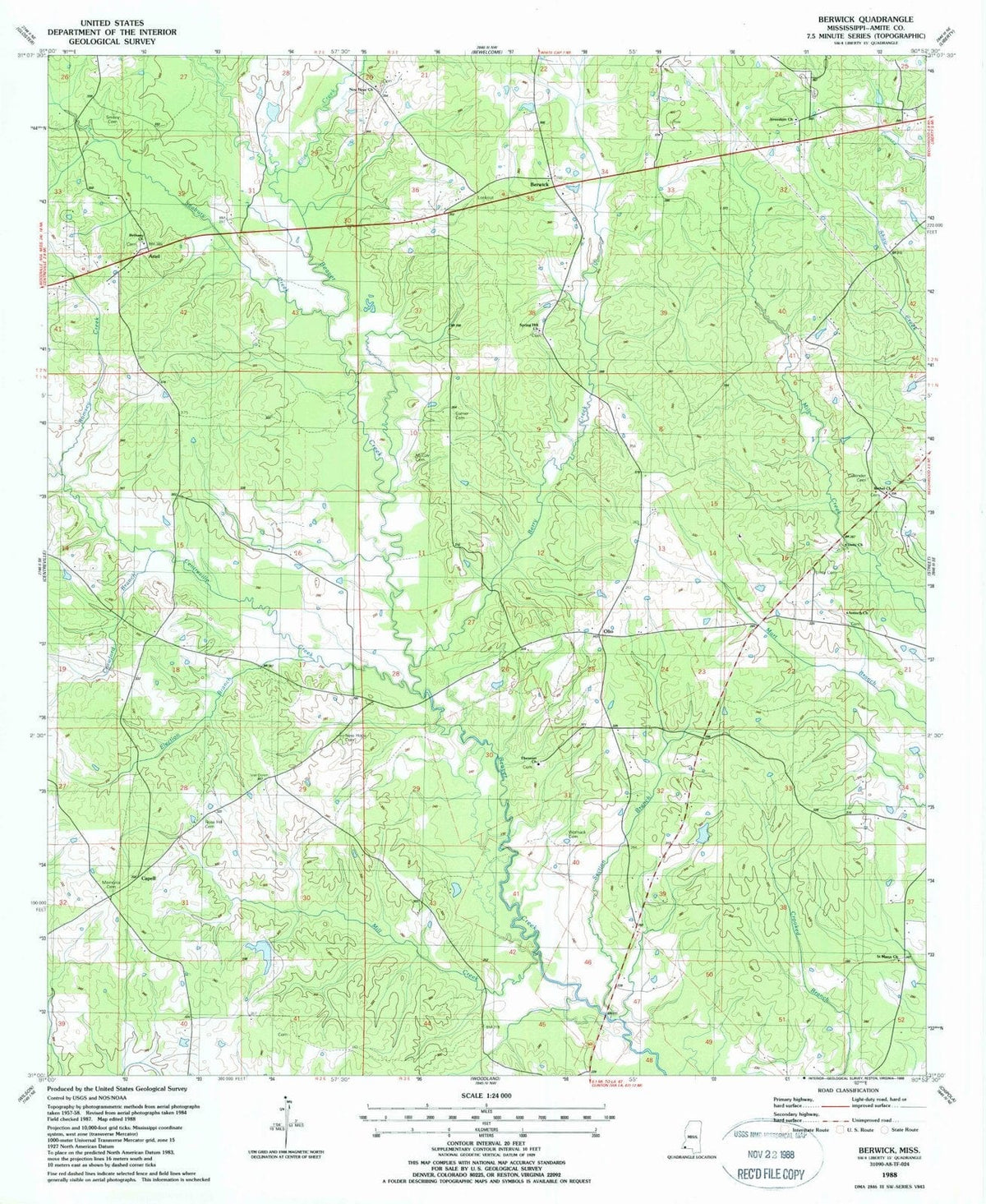 1988 Berwick, MS - Mississippi - USGS Topographic Map