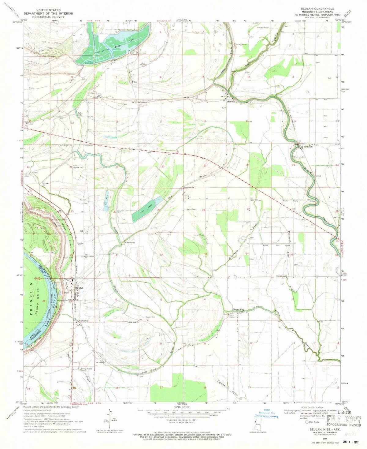 1969 Beulah, MS - Mississippi - USGS Topographic Map