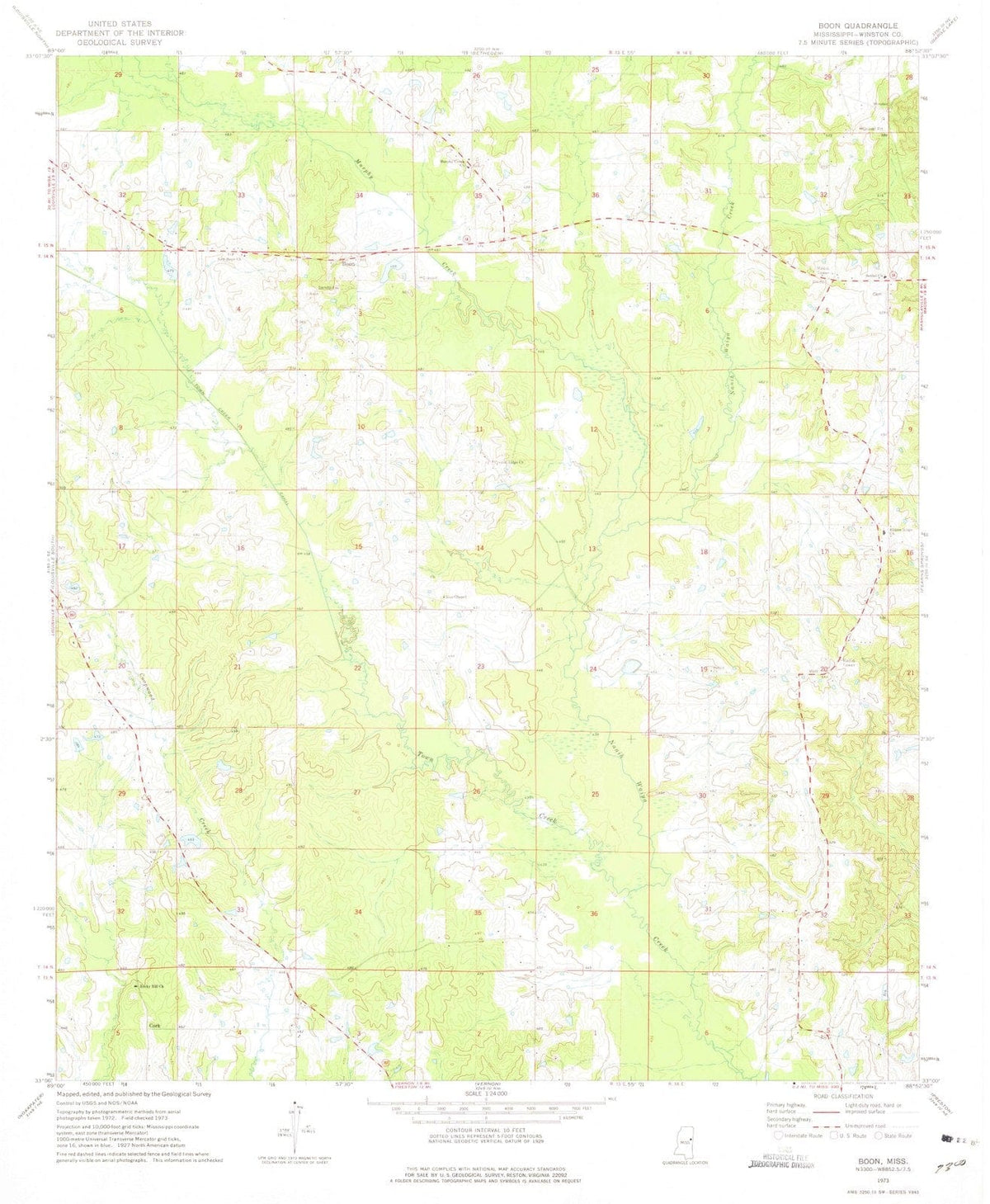 1973 Boon, MS - Mississippi - USGS Topographic Map