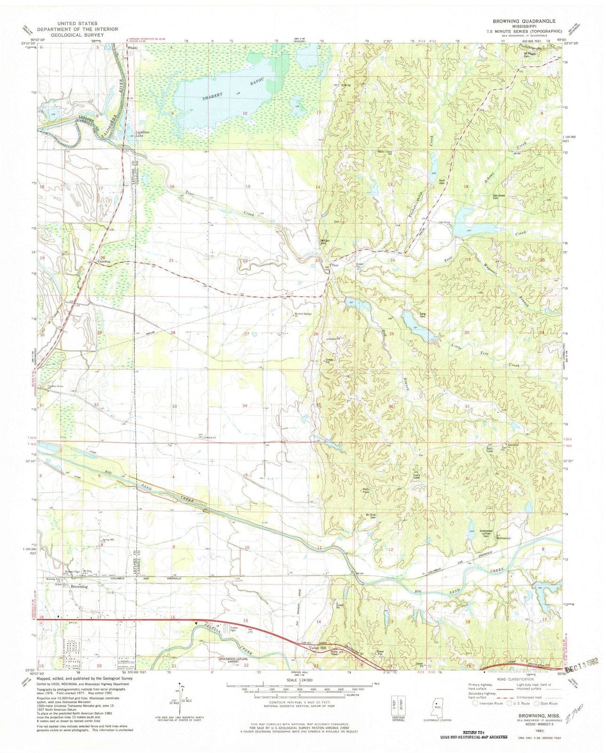 1982 Browning, MS - Mississippi - USGS Topographic Map