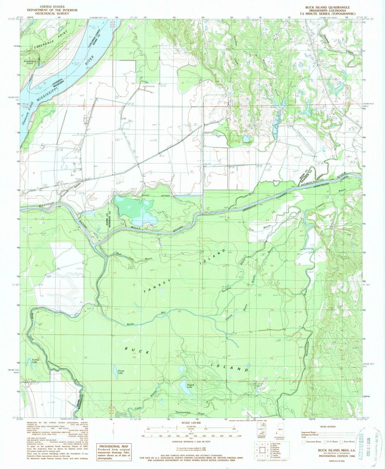 1988 Buck Island, MS - Mississippi - USGS Topographic Map