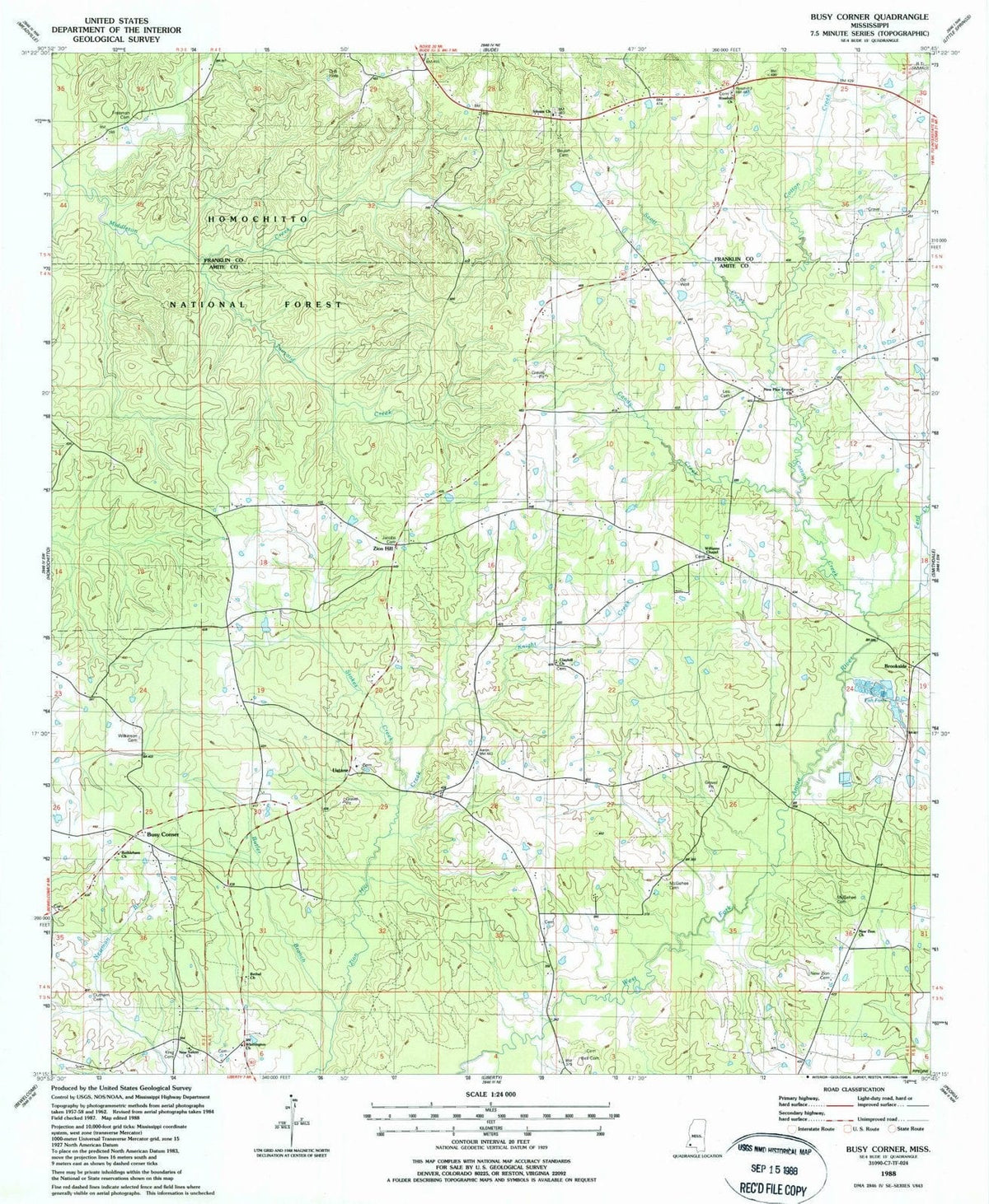 1988 Busy Corner, MS - Mississippi - USGS Topographic Map