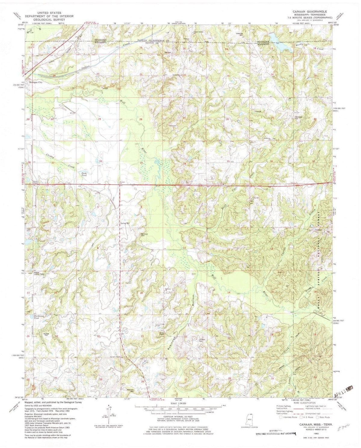 1982 Canaan, MS - Mississippi - USGS Topographic Map