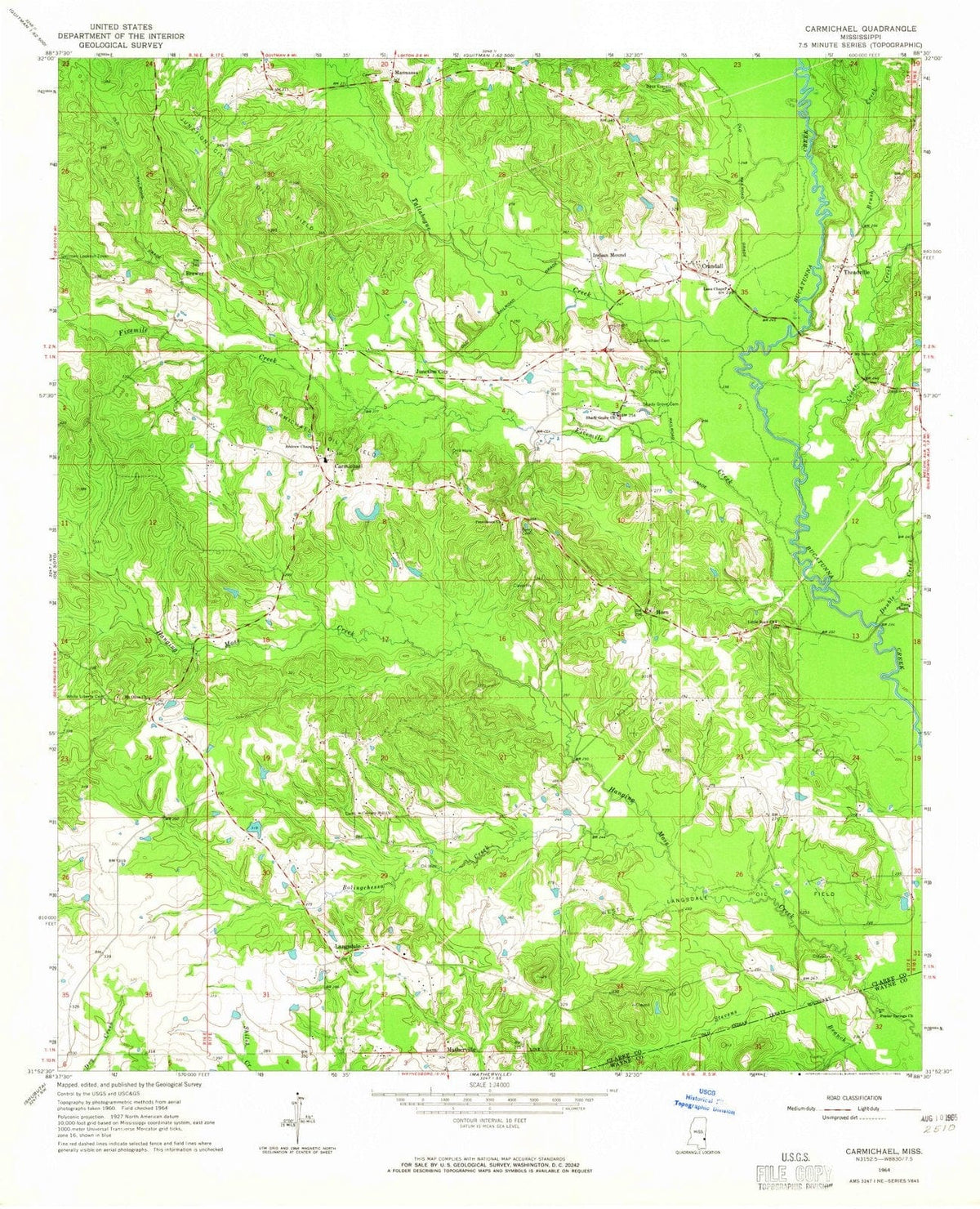 1964 Carmichael, MS - Mississippi - USGS Topographic Map