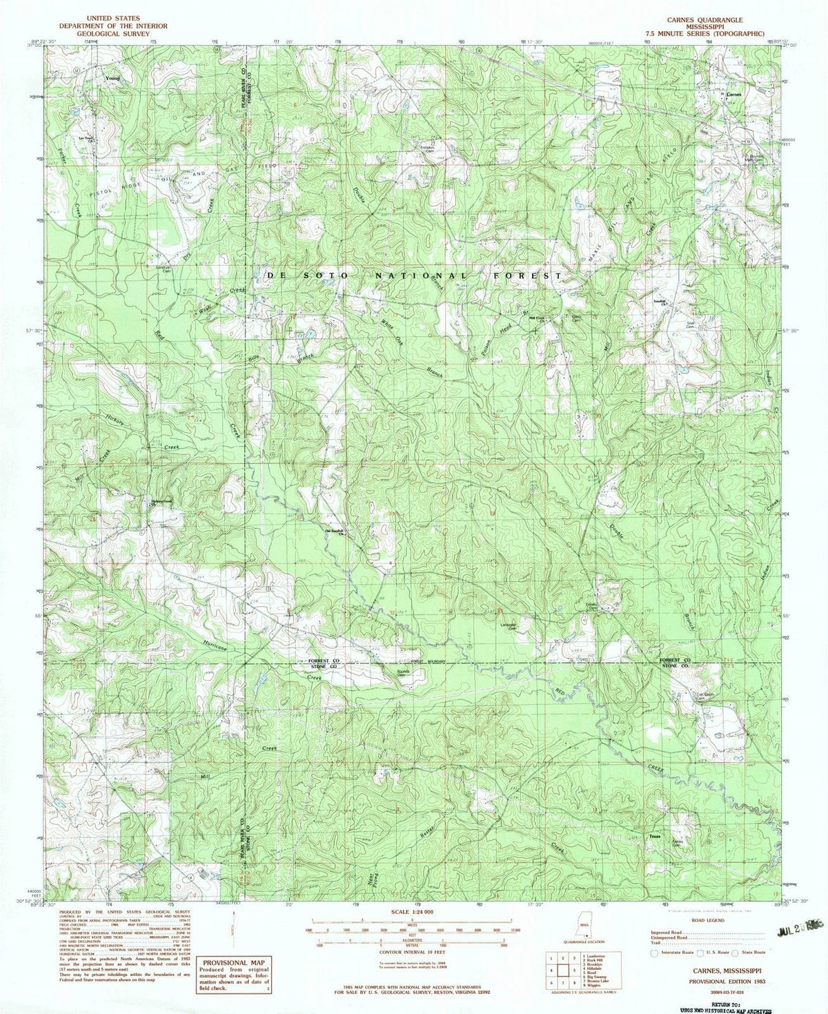 1983 Carnes, MS - Mississippi - USGS Topographic Map