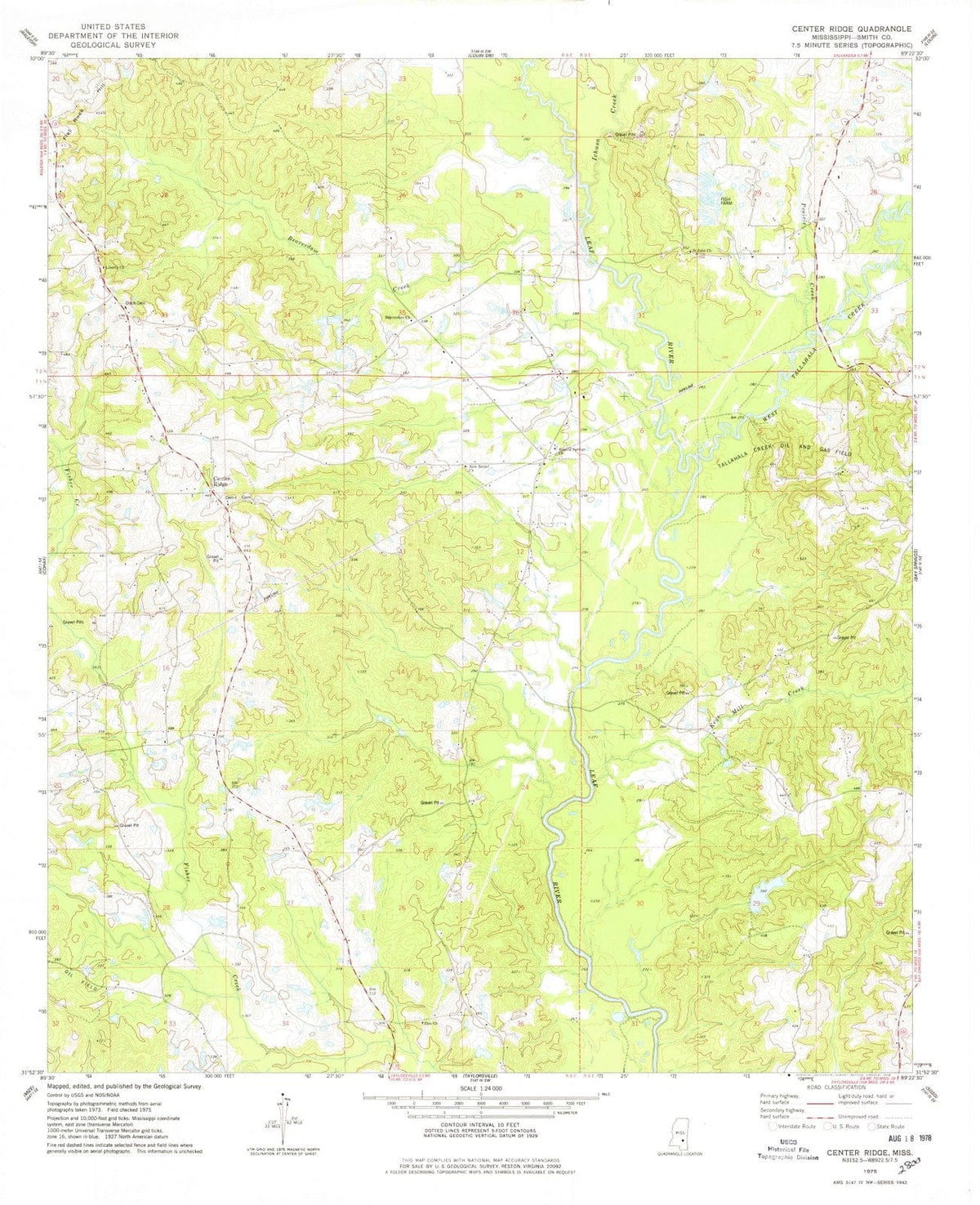 1975 Center Ridge, MS - Mississippi - USGS Topographic Map