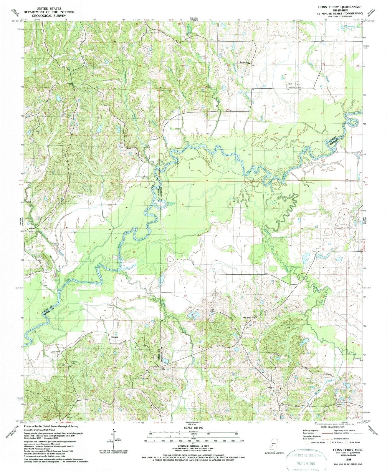 1988 Coxs Ferry, MS - Mississippi - USGS Topographic Map