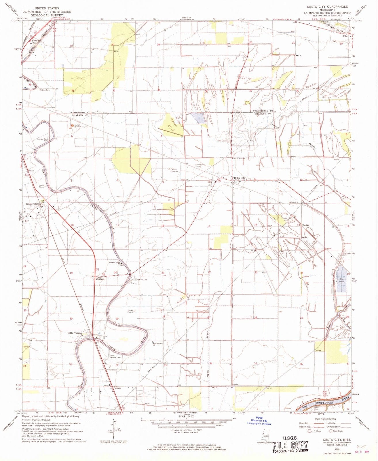 1968 Delta City, MS - Mississippi - USGS Topographic Map
