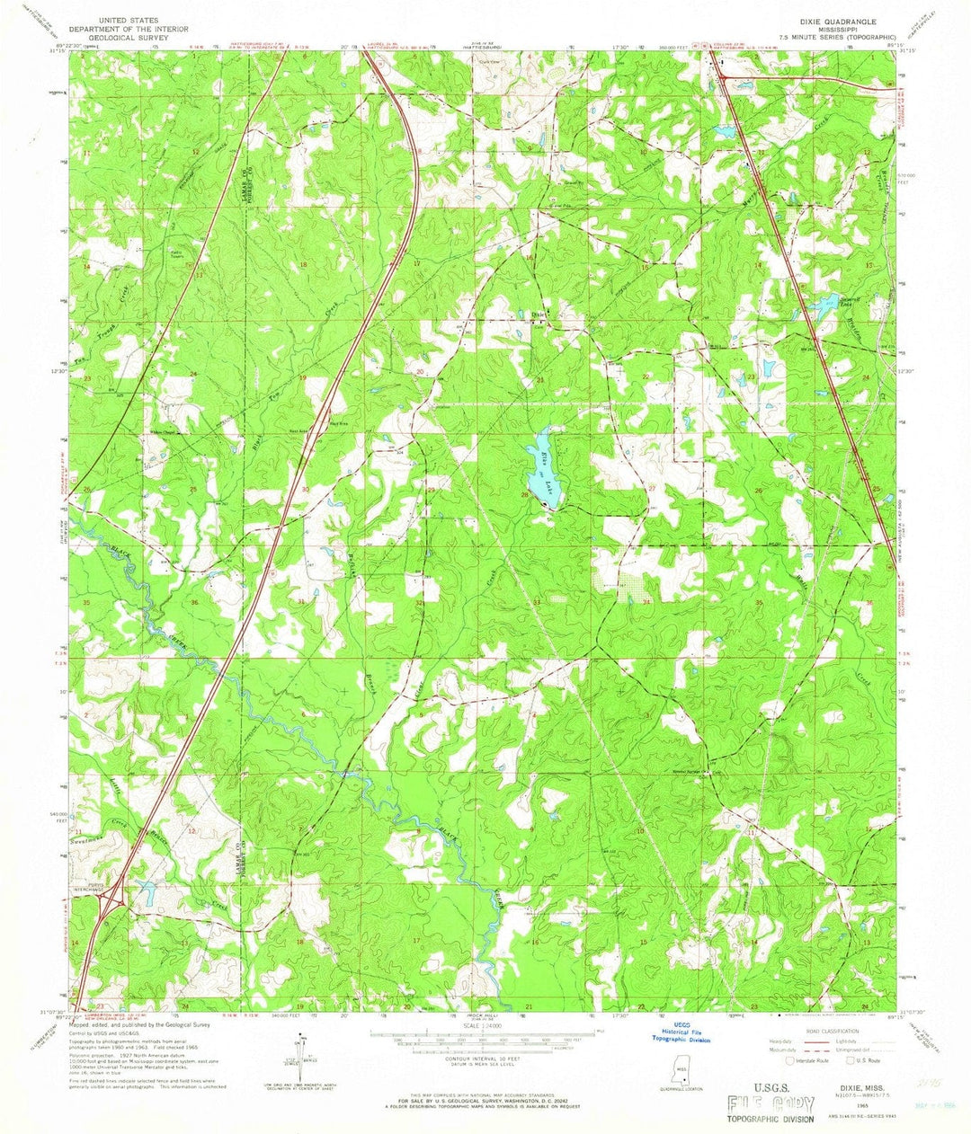 1965 Dixie, MS - Mississippi - USGS Topographic Map