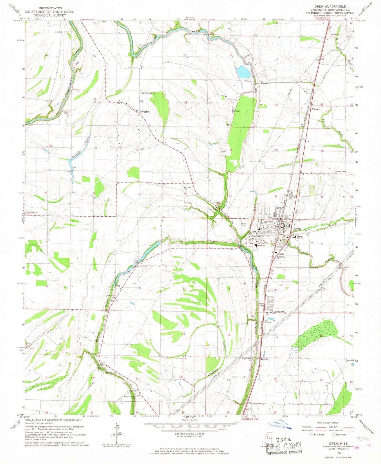 1966 Drew, MS - Mississippi - USGS Topographic Map