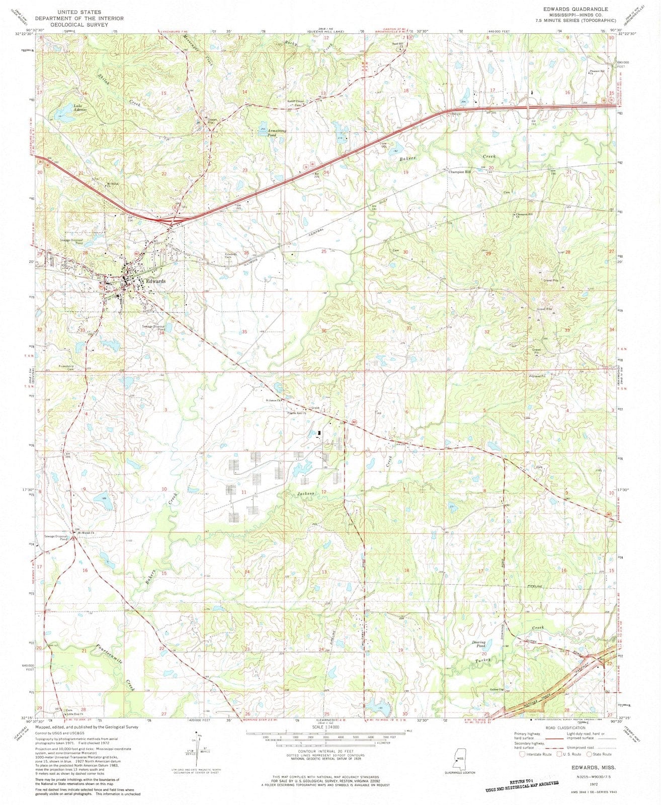 1972 Edwards, MS - Mississippi - USGS Topographic Map