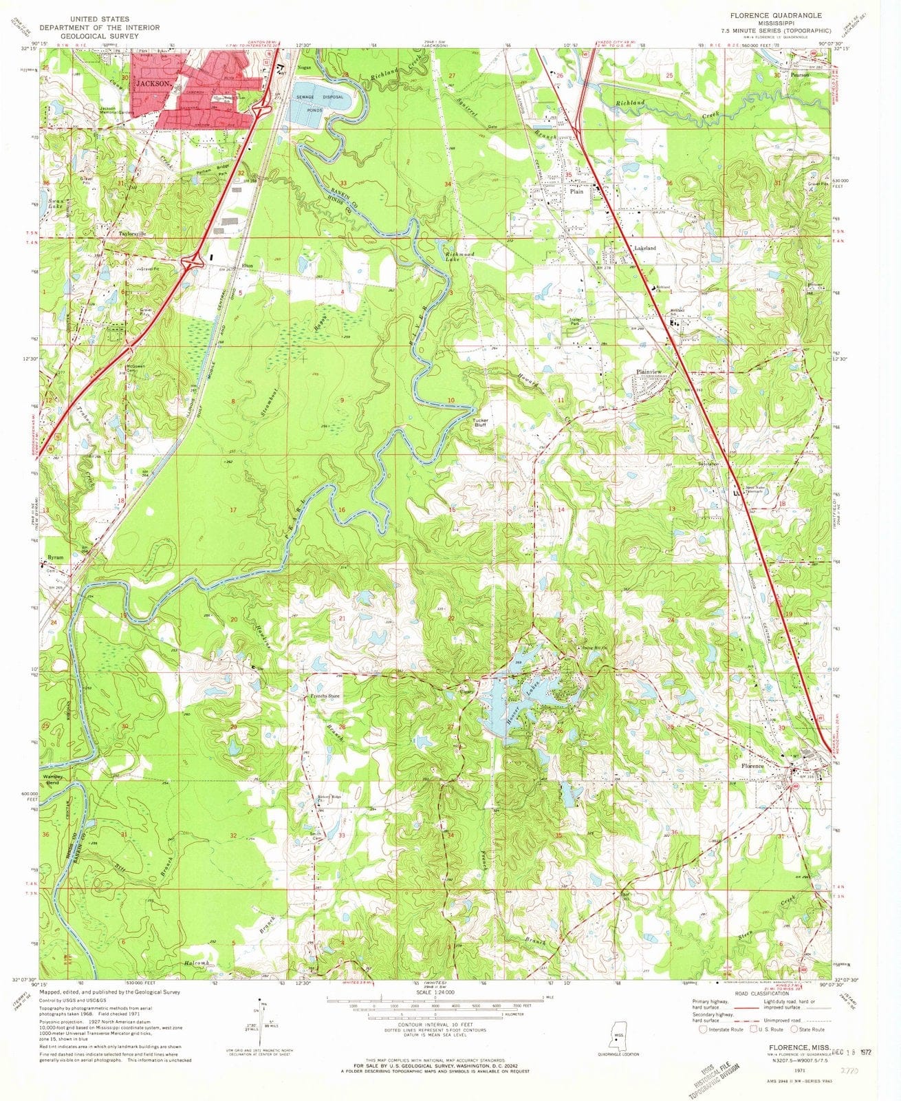 1971 Florence, MS - Mississippi - USGS Topographic Map