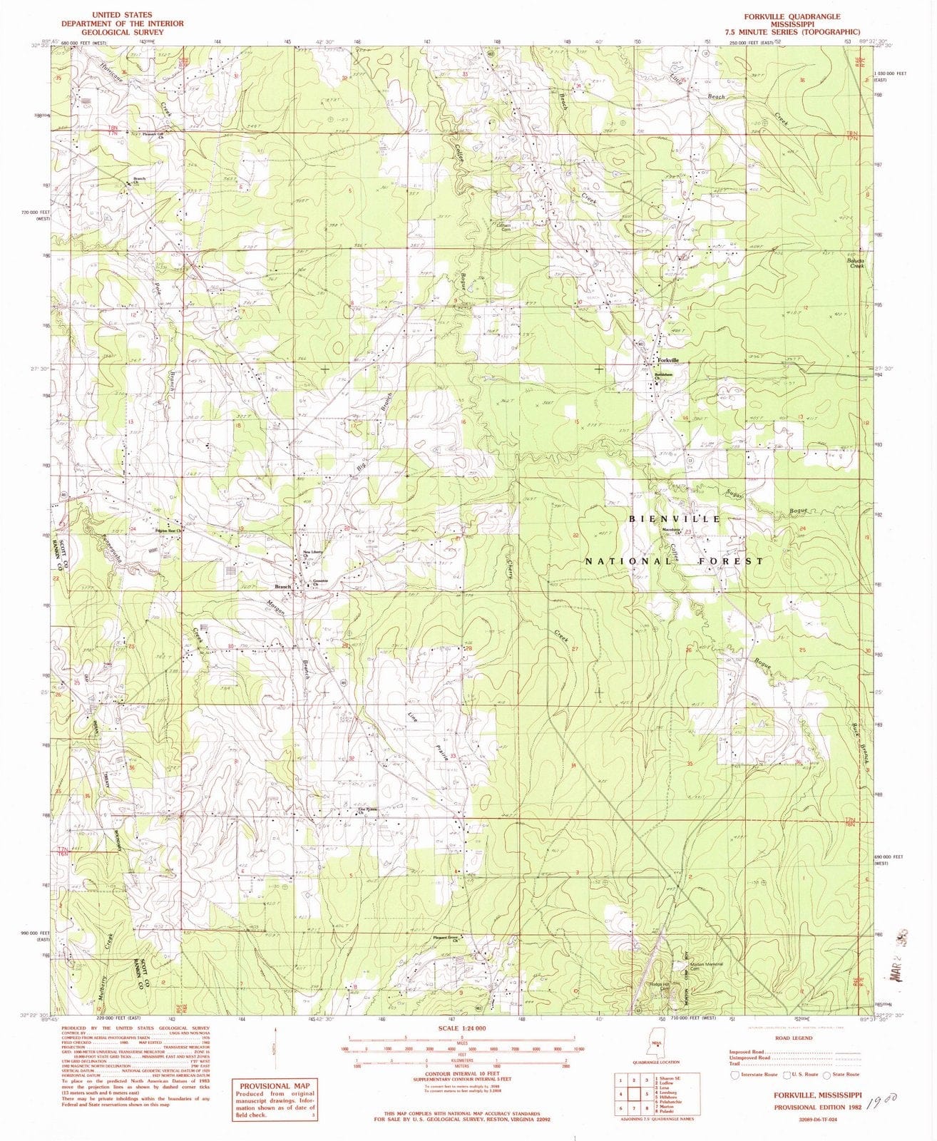 1982 Forkville, MS - Mississippi - USGS Topographic Map