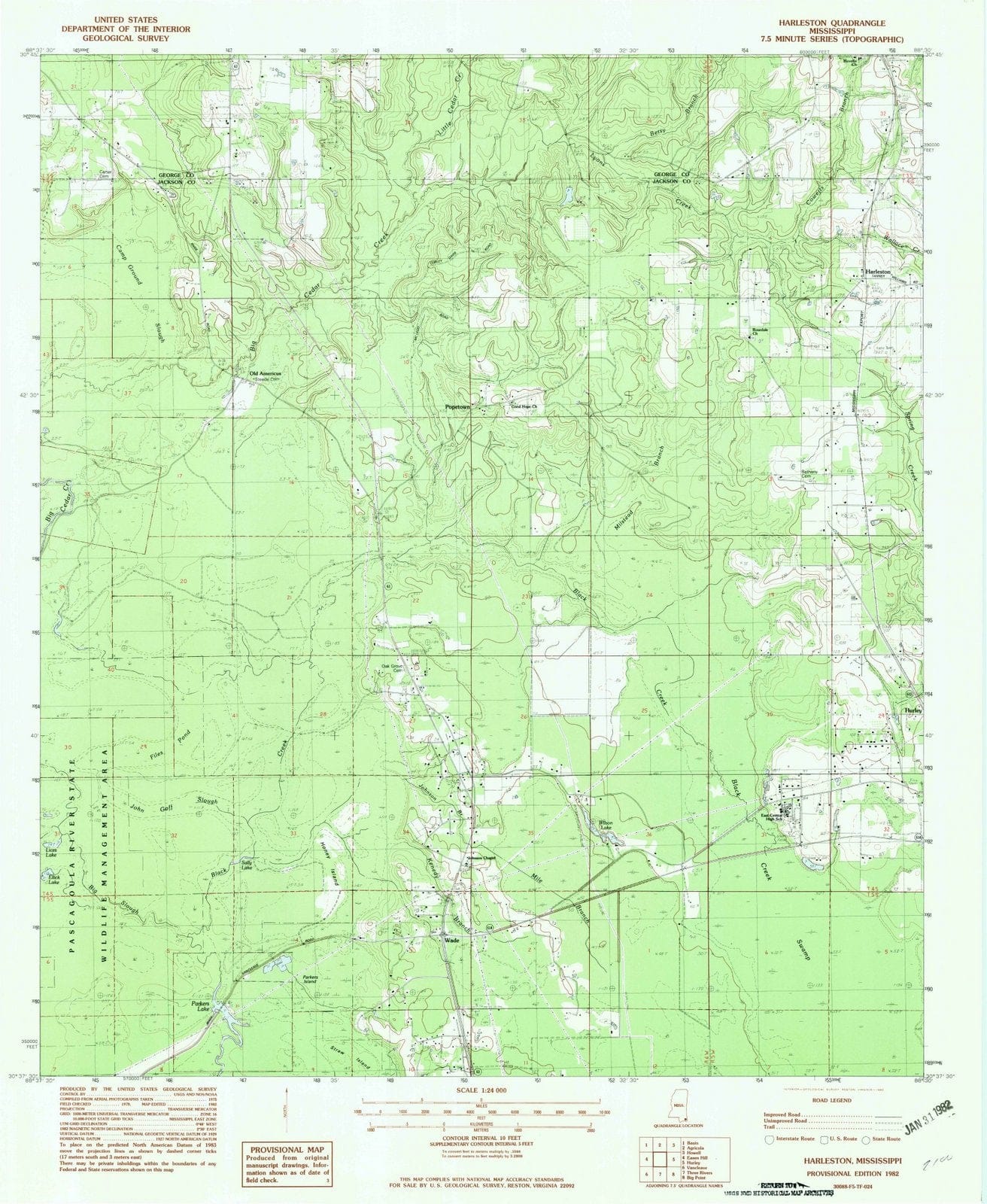 1982 Harleston, MS - Mississippi - USGS Topographic Map