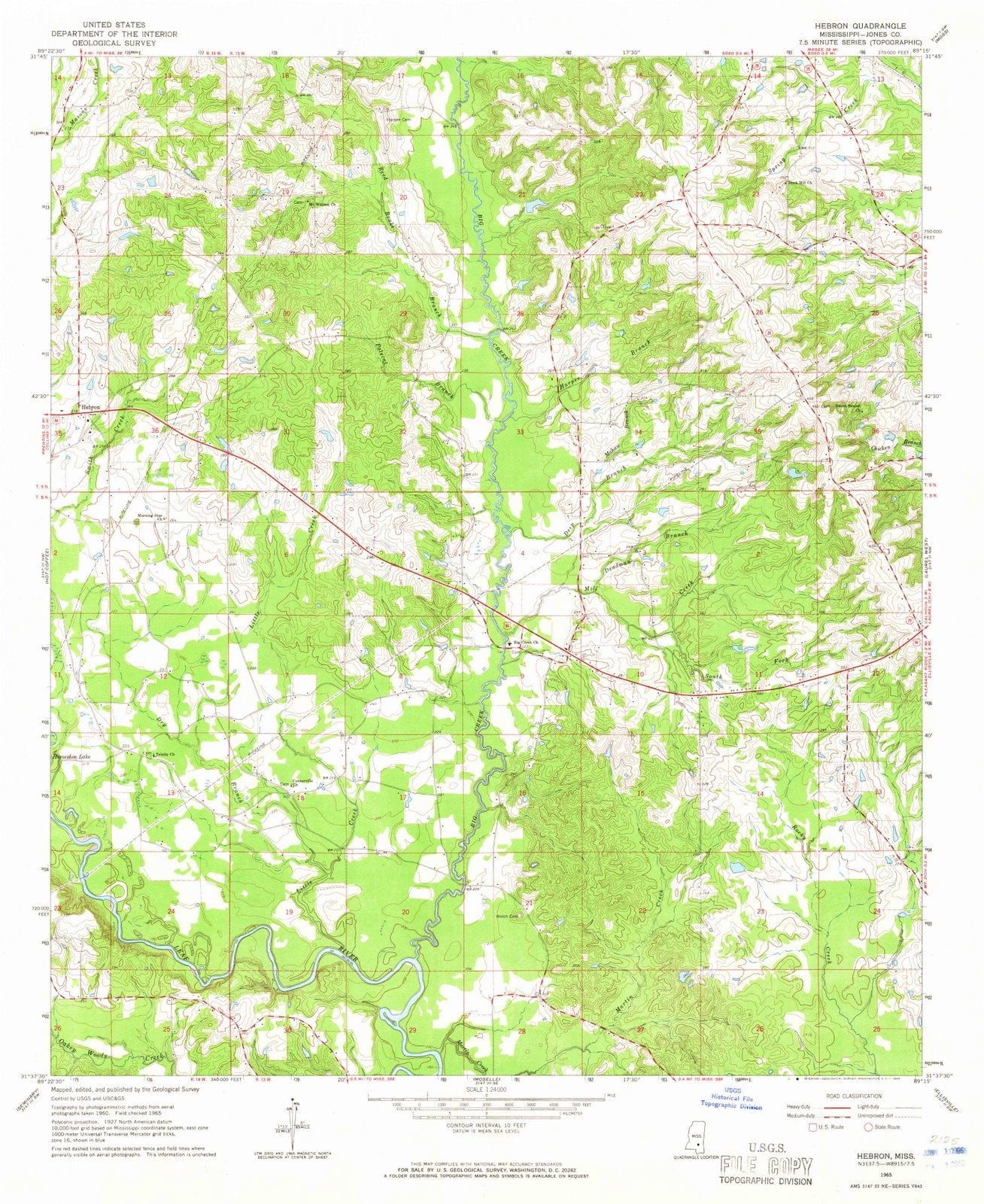 1965 Hebron, MS - Mississippi - USGS Topographic Map