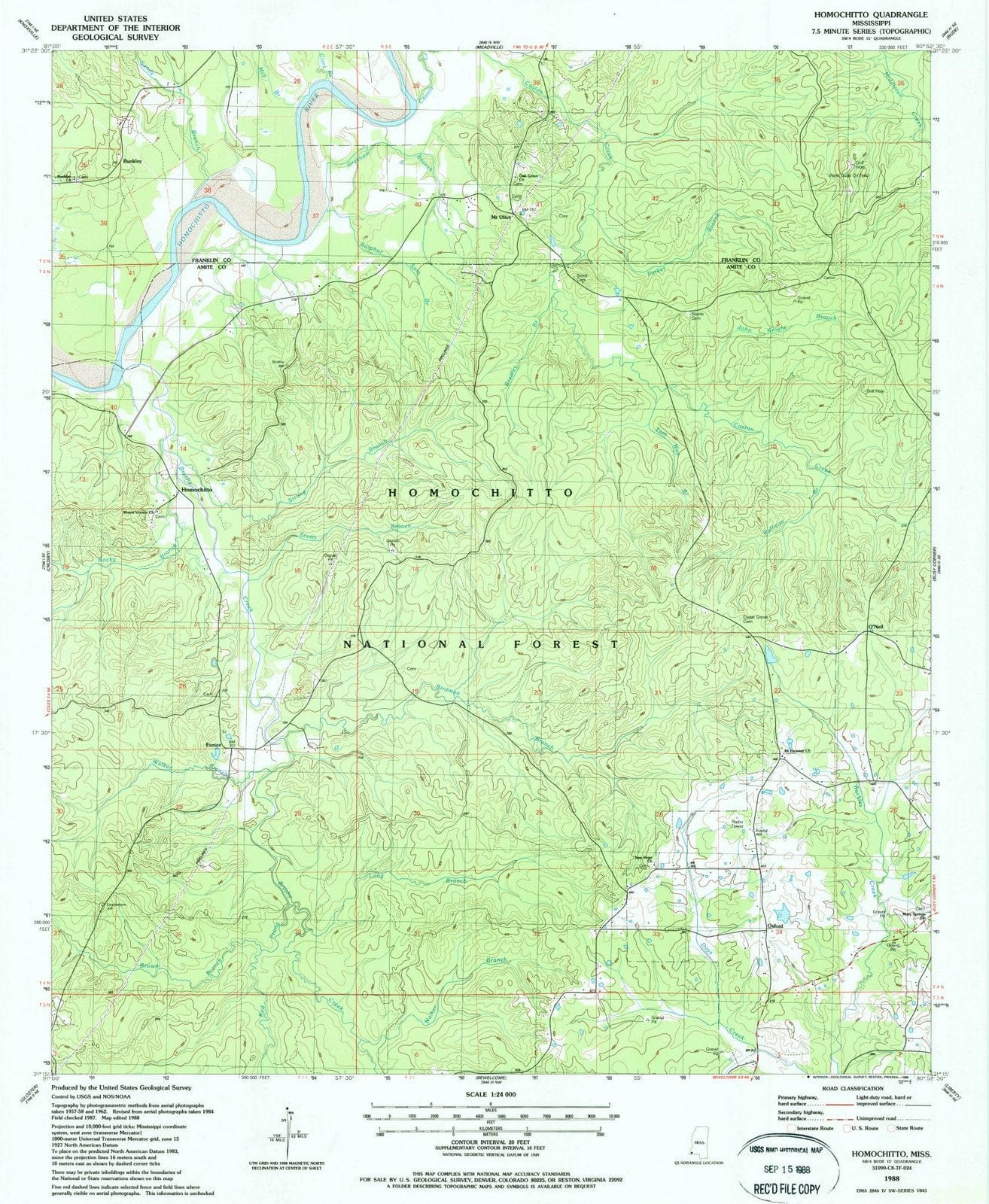 1988 Homochitto, MS - Mississippi - USGS Topographic Map