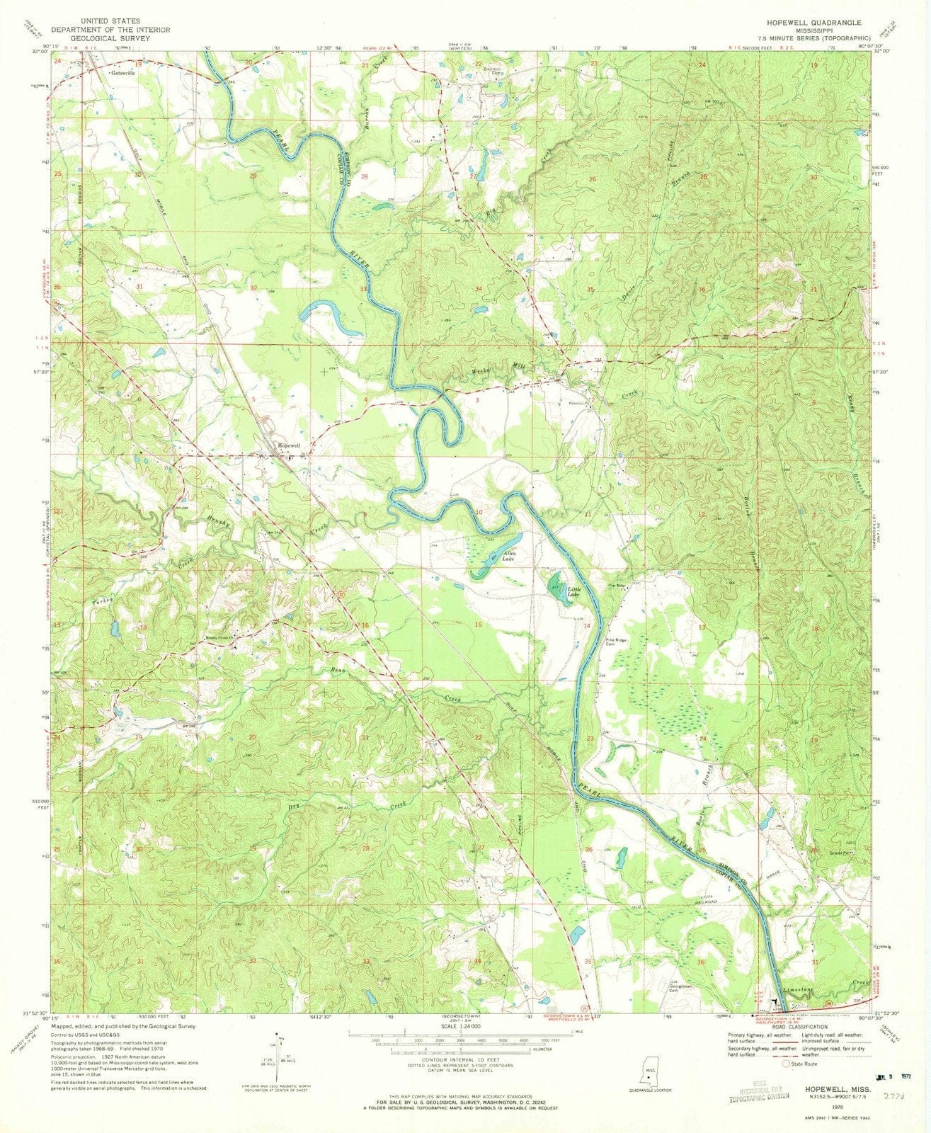 1970 Hopewell, MS - Mississippi - USGS Topographic Map