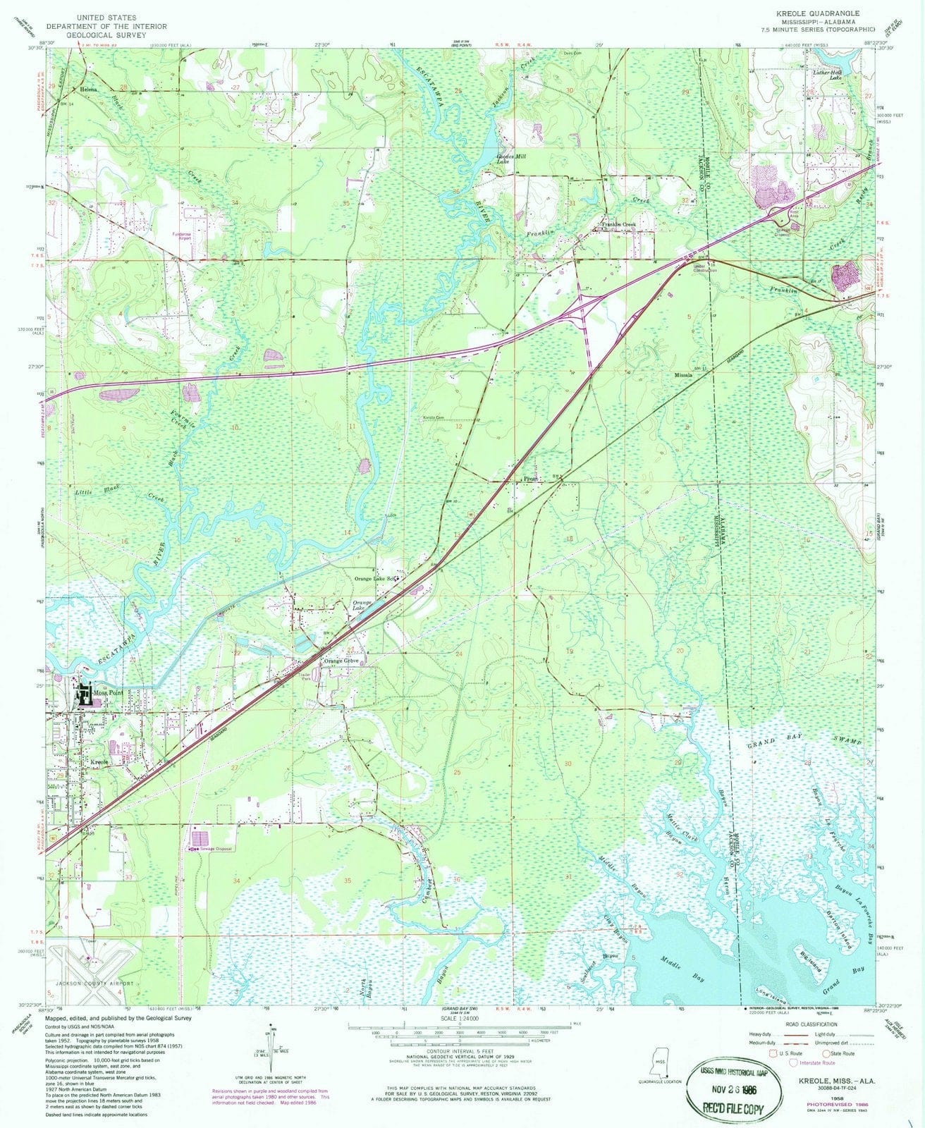1958 Kreole, MS - Mississippi - USGS Topographic Map