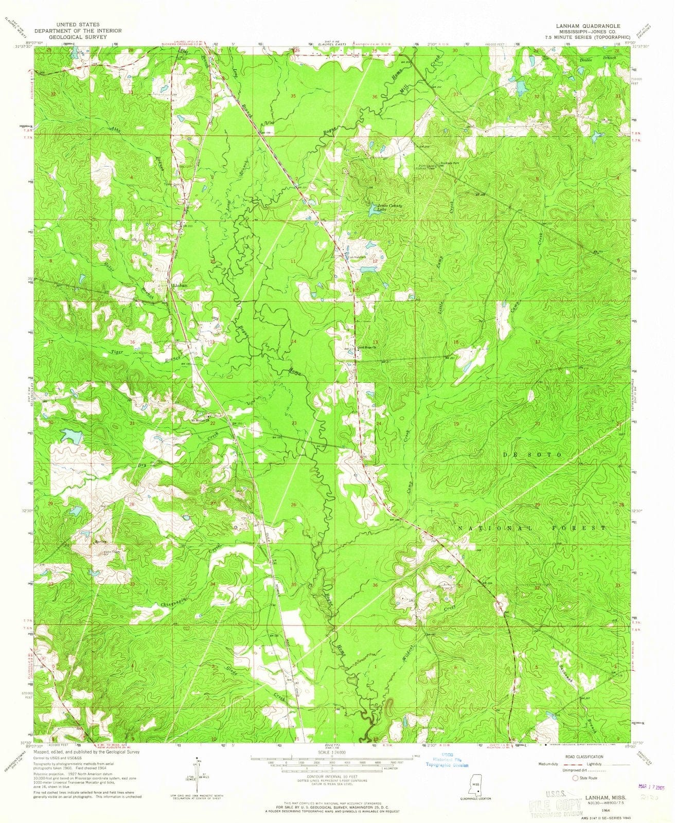 1964 Lanham, MS - Mississippi - USGS Topographic Map