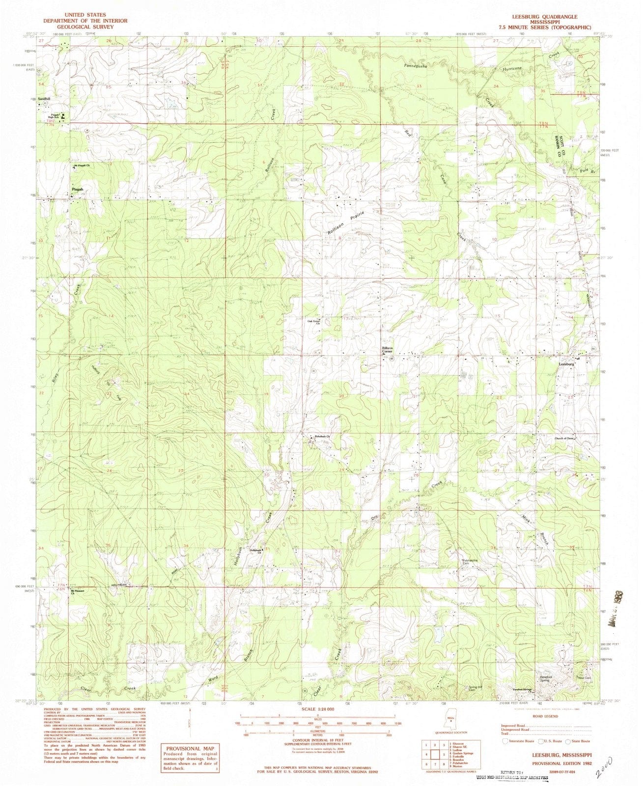 1982 Leesburg, MS - Mississippi - USGS Topographic Map
