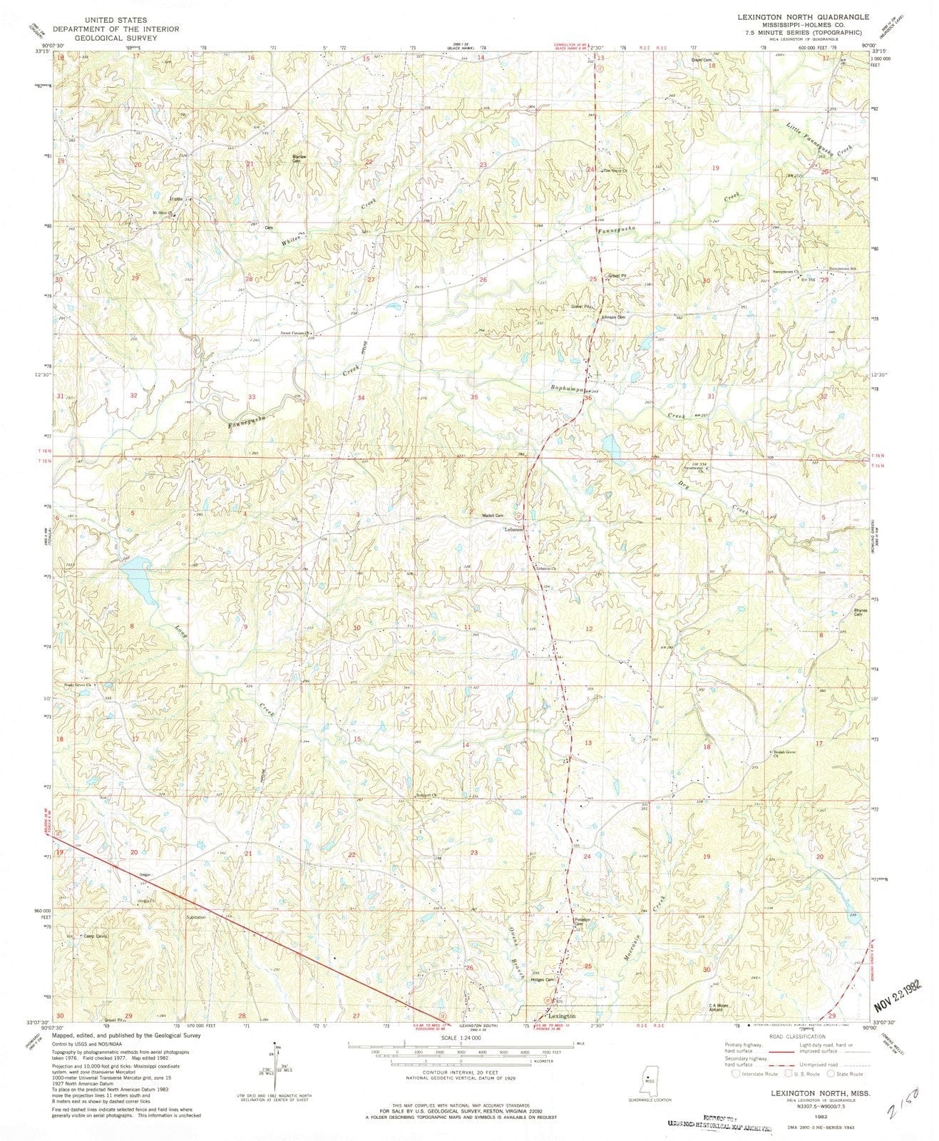 1982 Lexington North, MS - Mississippi - USGS Topographic Map