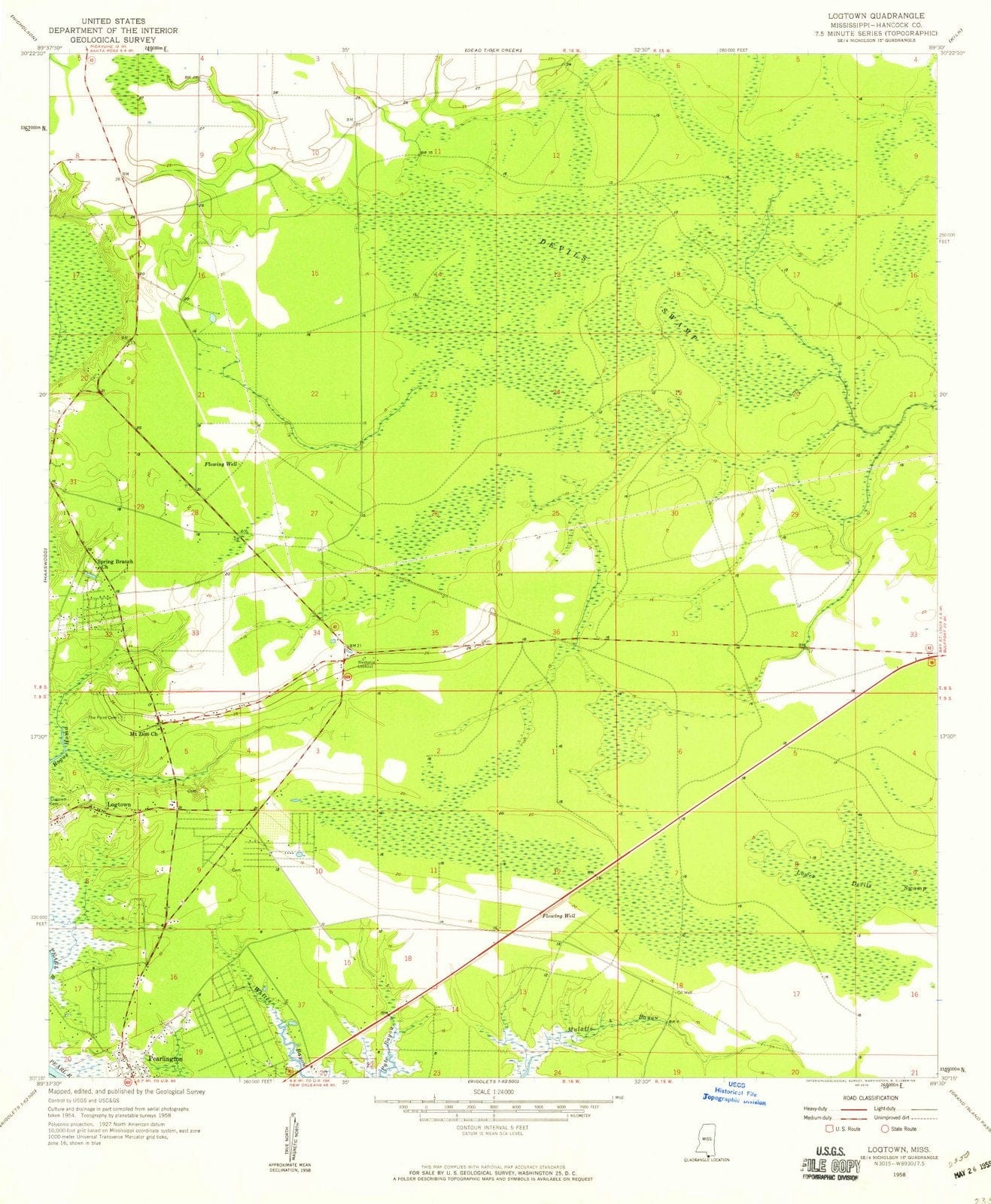 1958 Logtown, MS - Mississippi - USGS Topographic Map