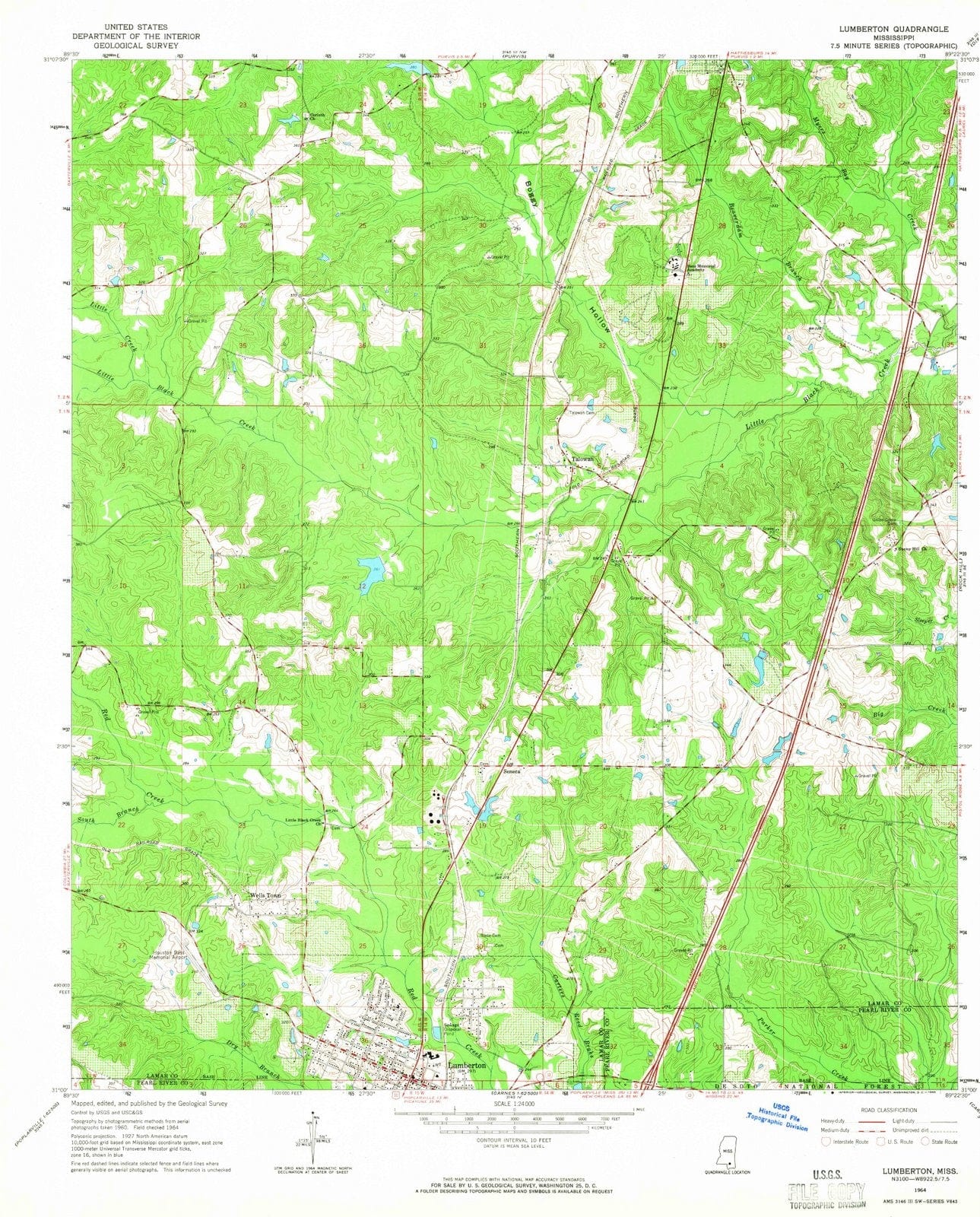 1964 Lumberton, MS - Mississippi - USGS Topographic Map