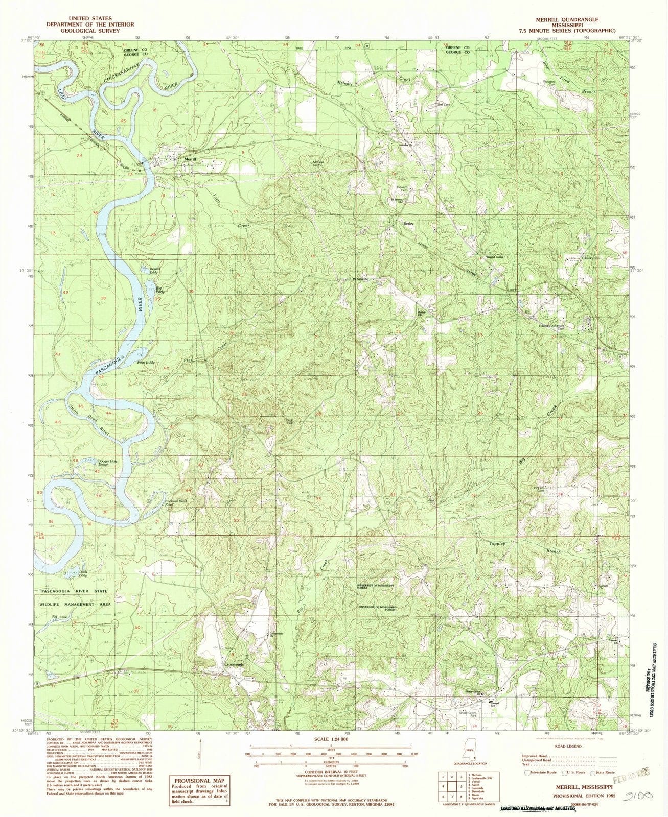 1982 Merrill, MS - Mississippi - USGS Topographic Map