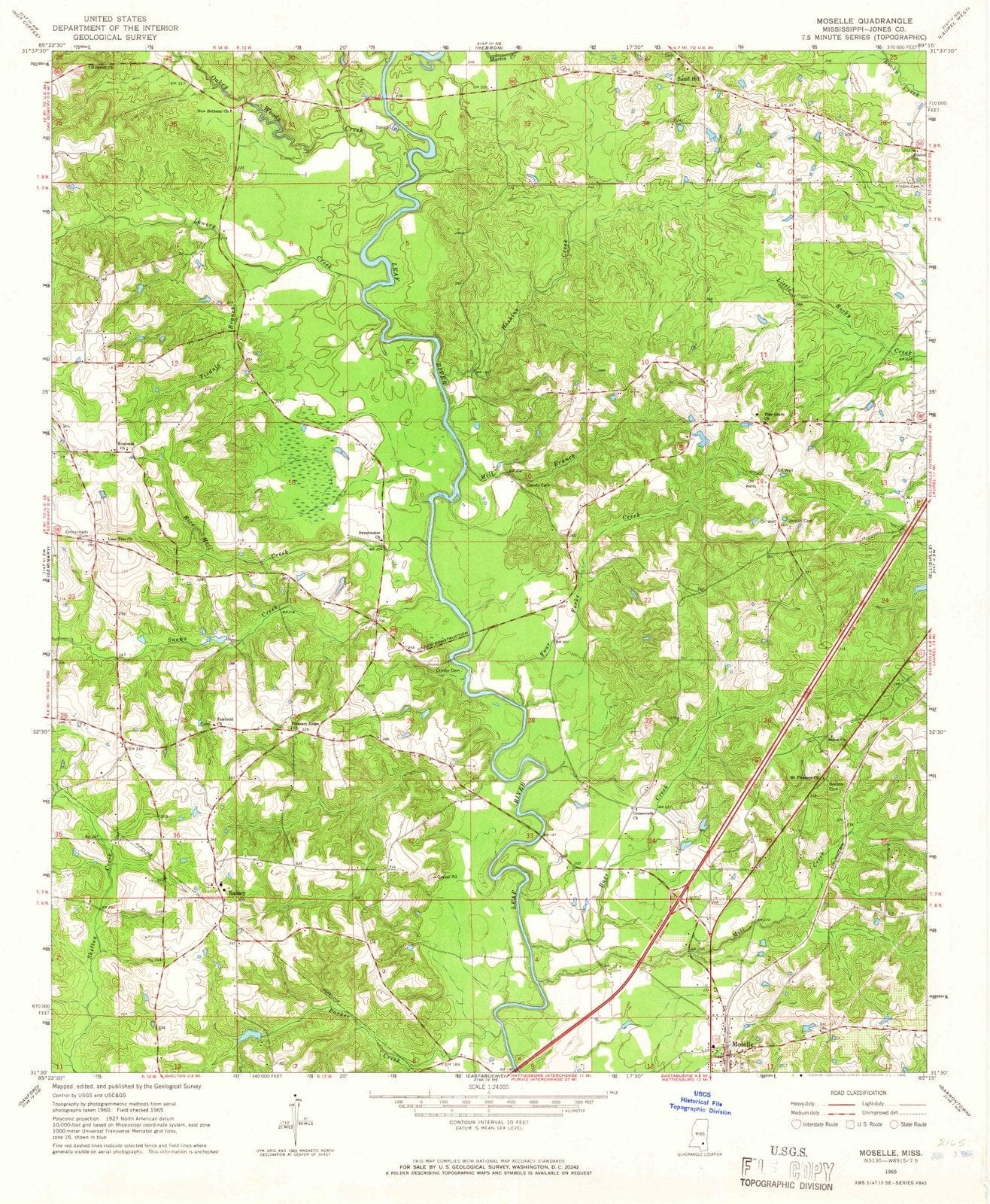 1965 Moselle, MS - Mississippi - USGS Topographic Map