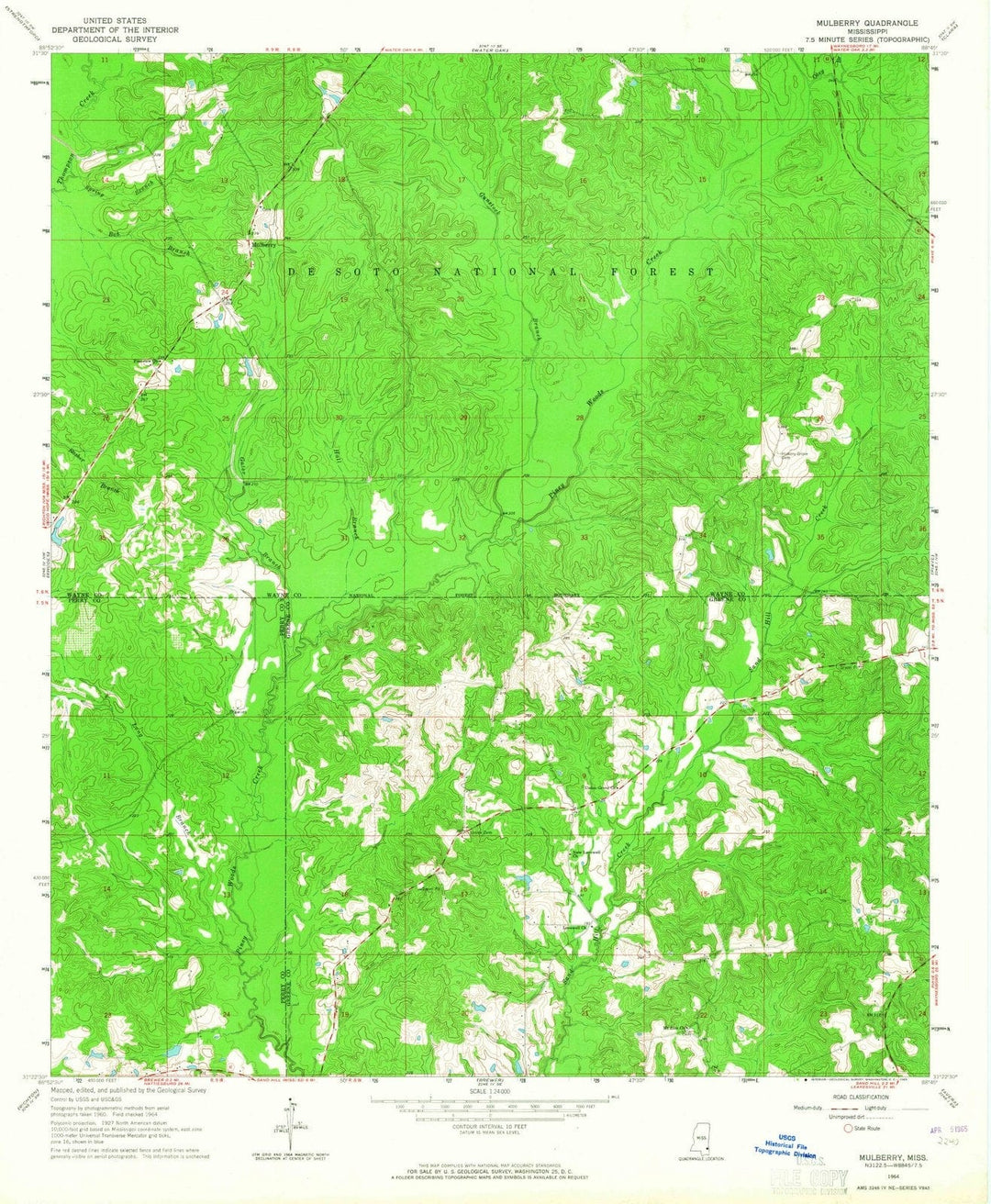 1964 Mulberry, MS - Mississippi - USGS Topographic Map