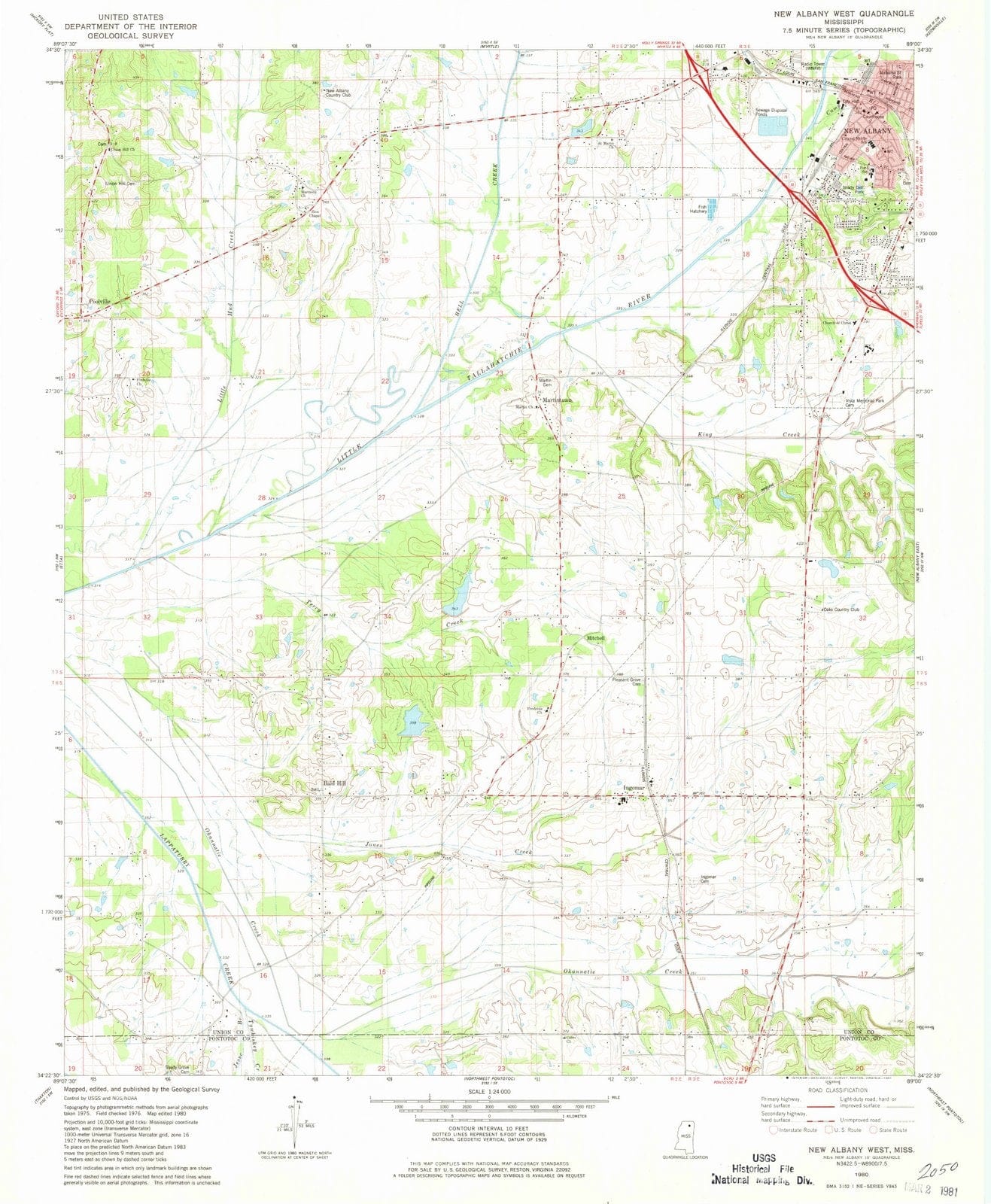 1980 New Albany West, MS - Mississippi - USGS Topographic Map